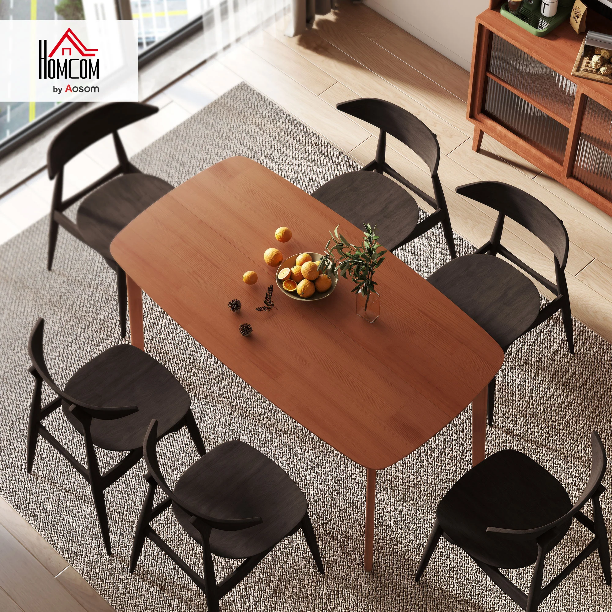 HOMCOM 150 Cm Rectangular Dining Table With Solid Wood Frame, Light Brown - Image 2