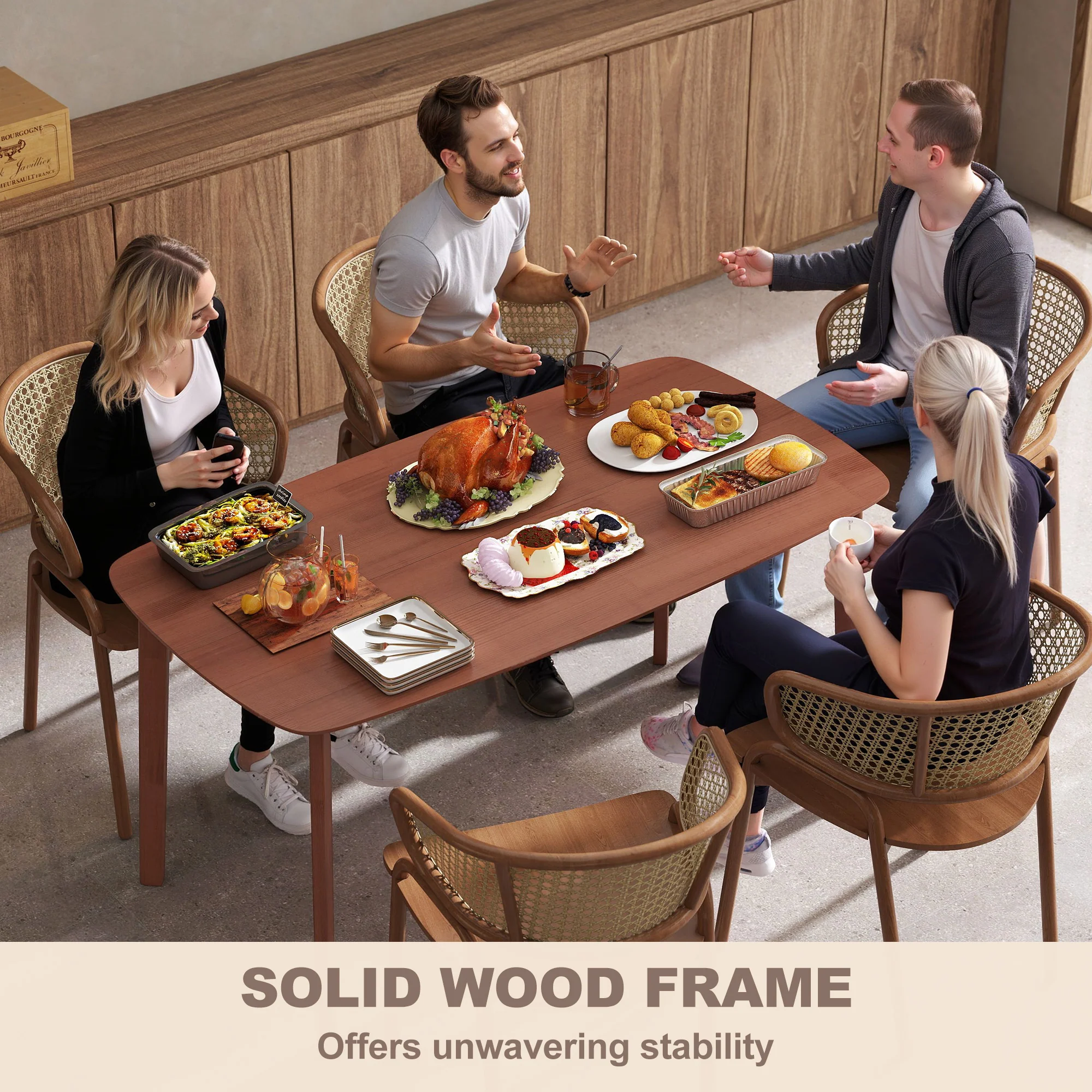 HOMCOM 150 Cm Rectangular Dining Table With Solid Wood Frame, Light Brown - Image 4