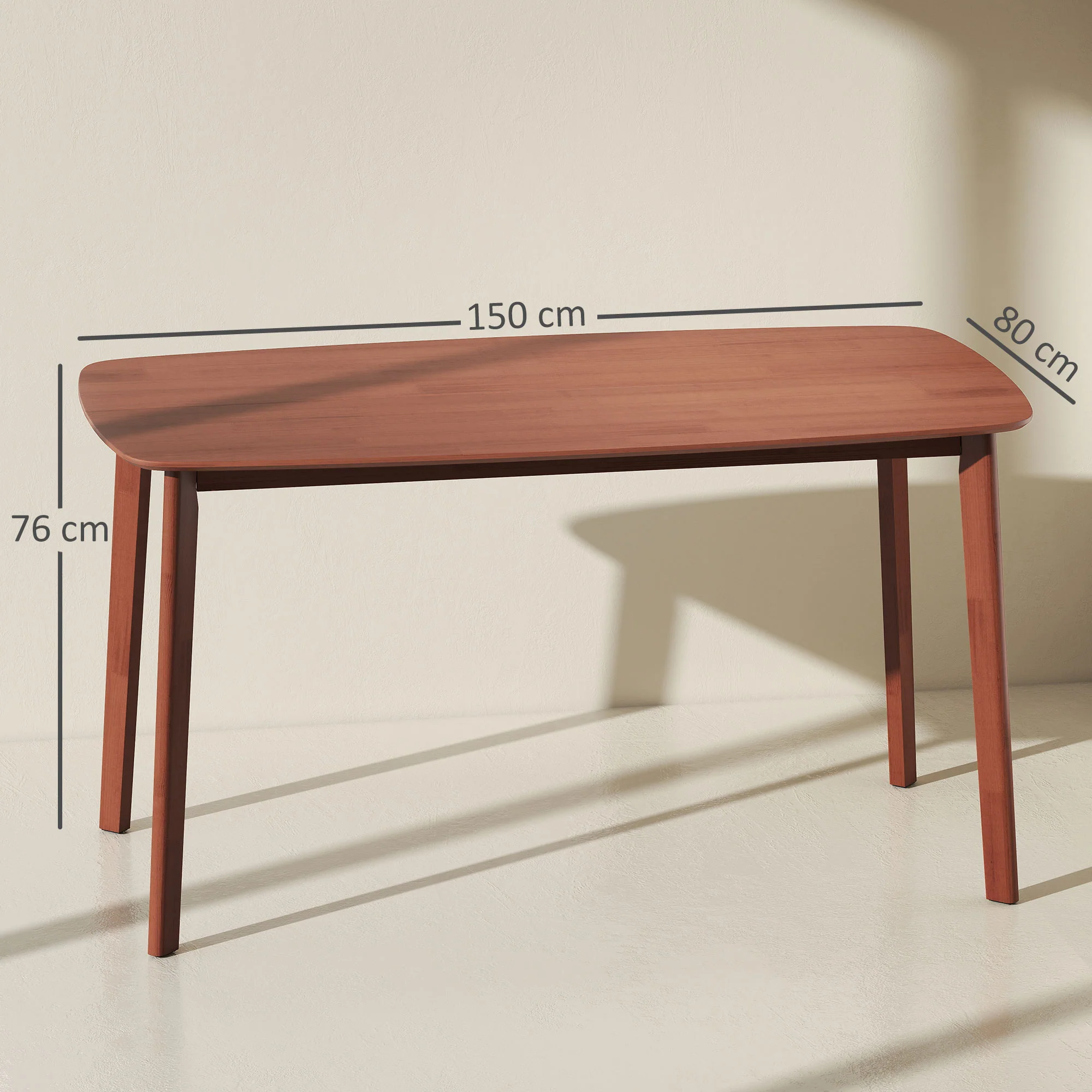 HOMCOM 150 Cm Rectangular Dining Table With Solid Wood Frame, Light Brown - Image 5