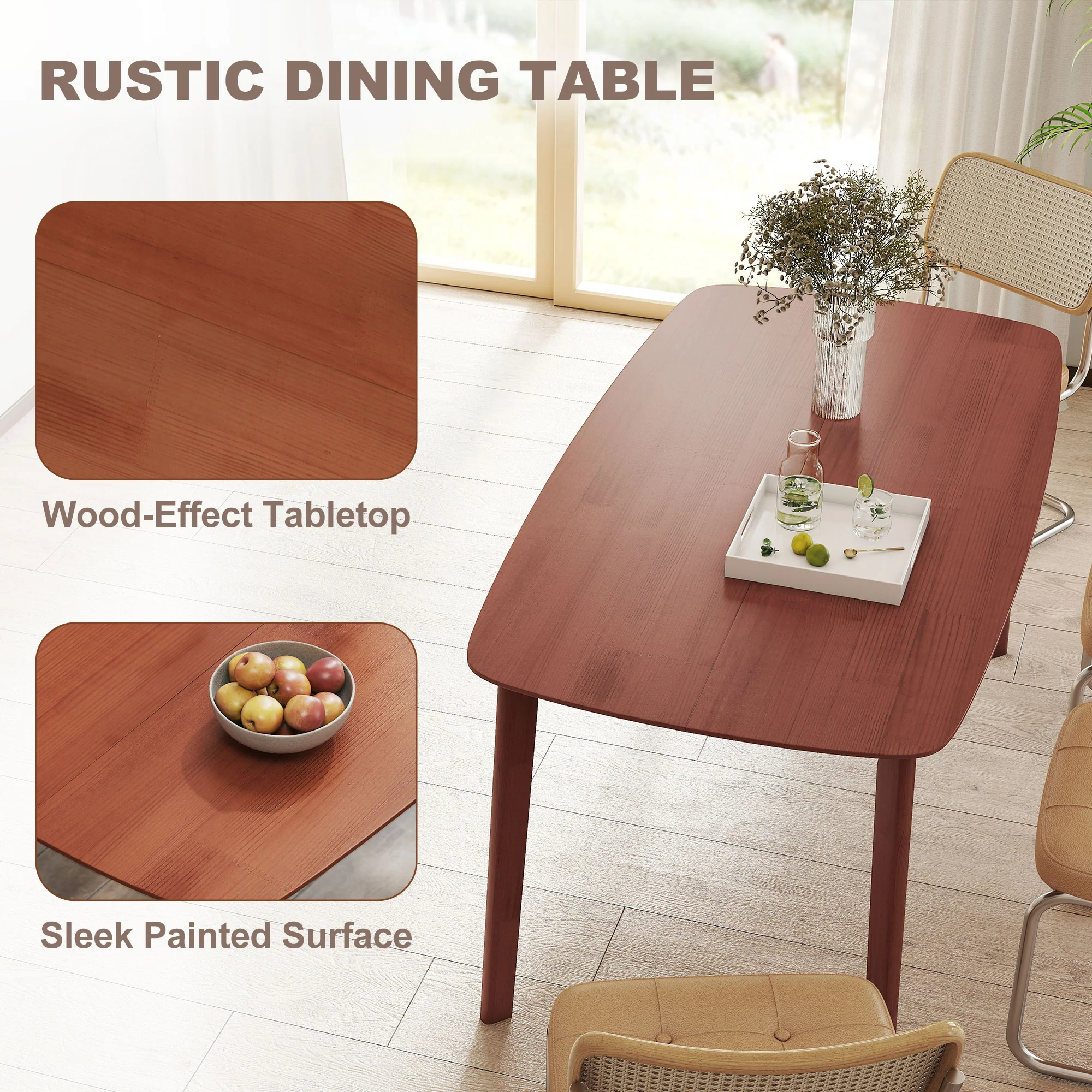 HOMCOM 150 Cm Rectangular Dining Table With Solid Wood Frame, Light Brown - Image 7