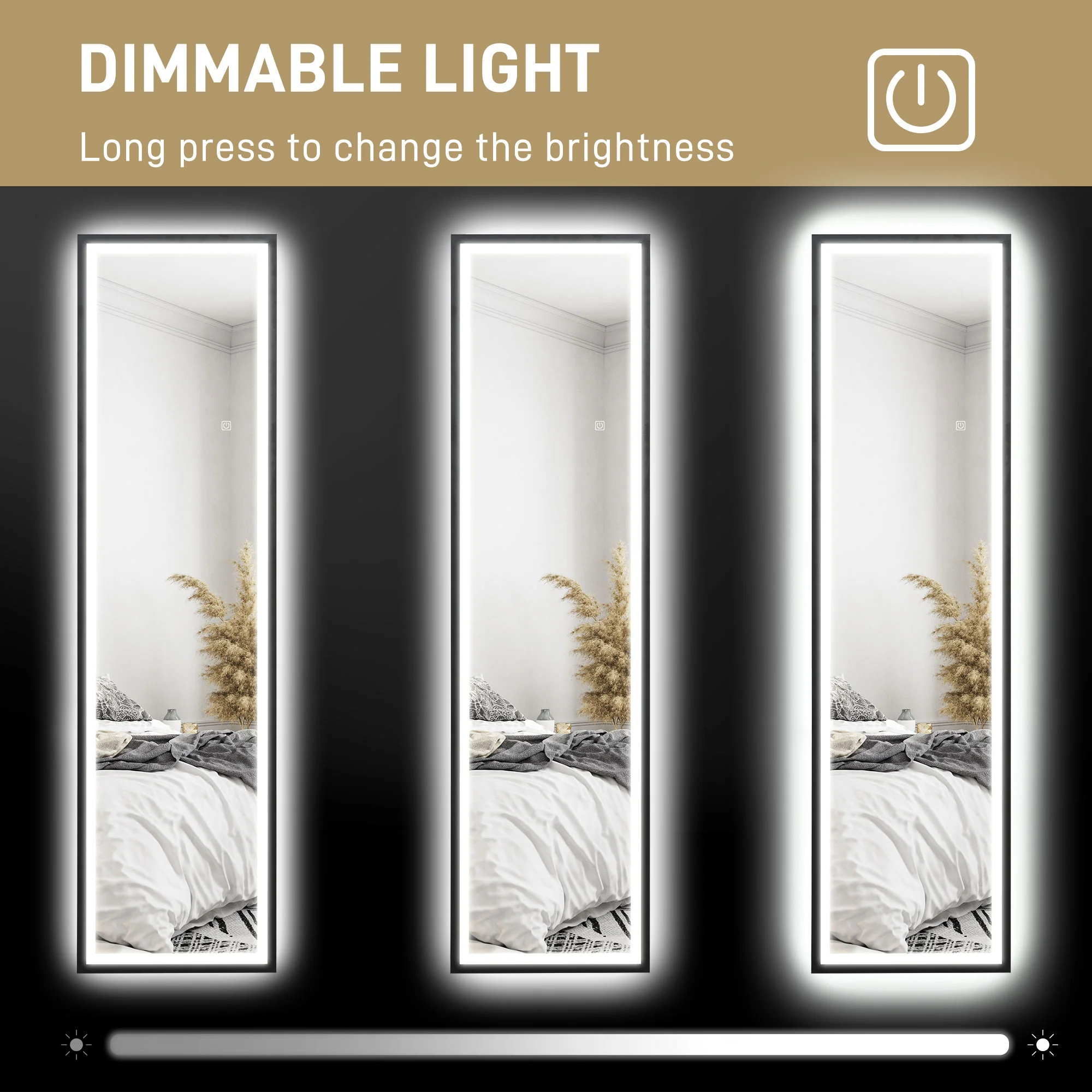 HOMCOM 150 X 40cm Full Length Mirror W/ Adjustable Lights Metal Frame Black - Image 4
