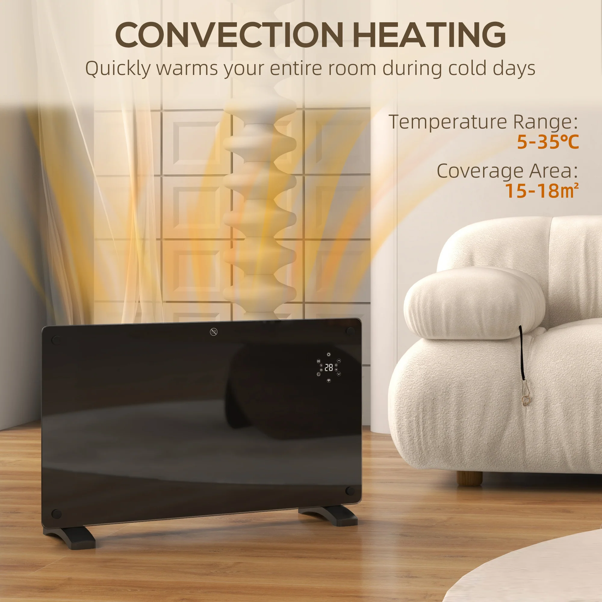 HOMCOM 1500W Electric Space Heater Radiator Wifi Smart App 24Hr 7 Day Timer - Image 4