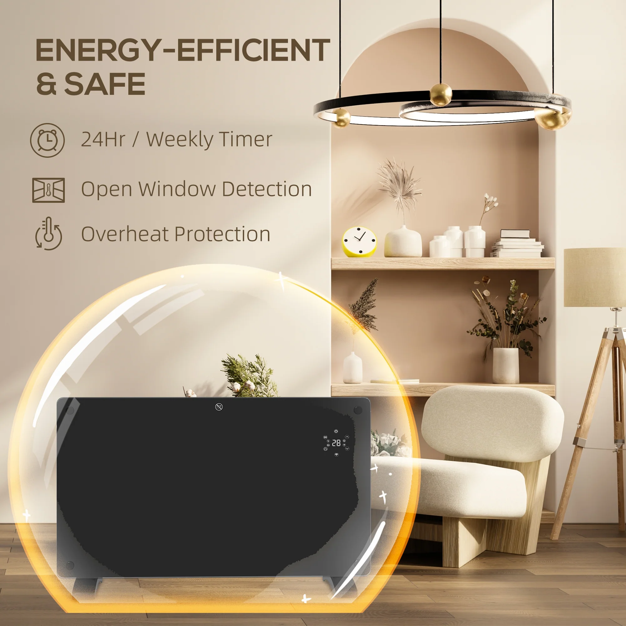 HOMCOM 1500W Electric Space Heater Radiator Wifi Smart App 24Hr 7 Day Timer - Image 6