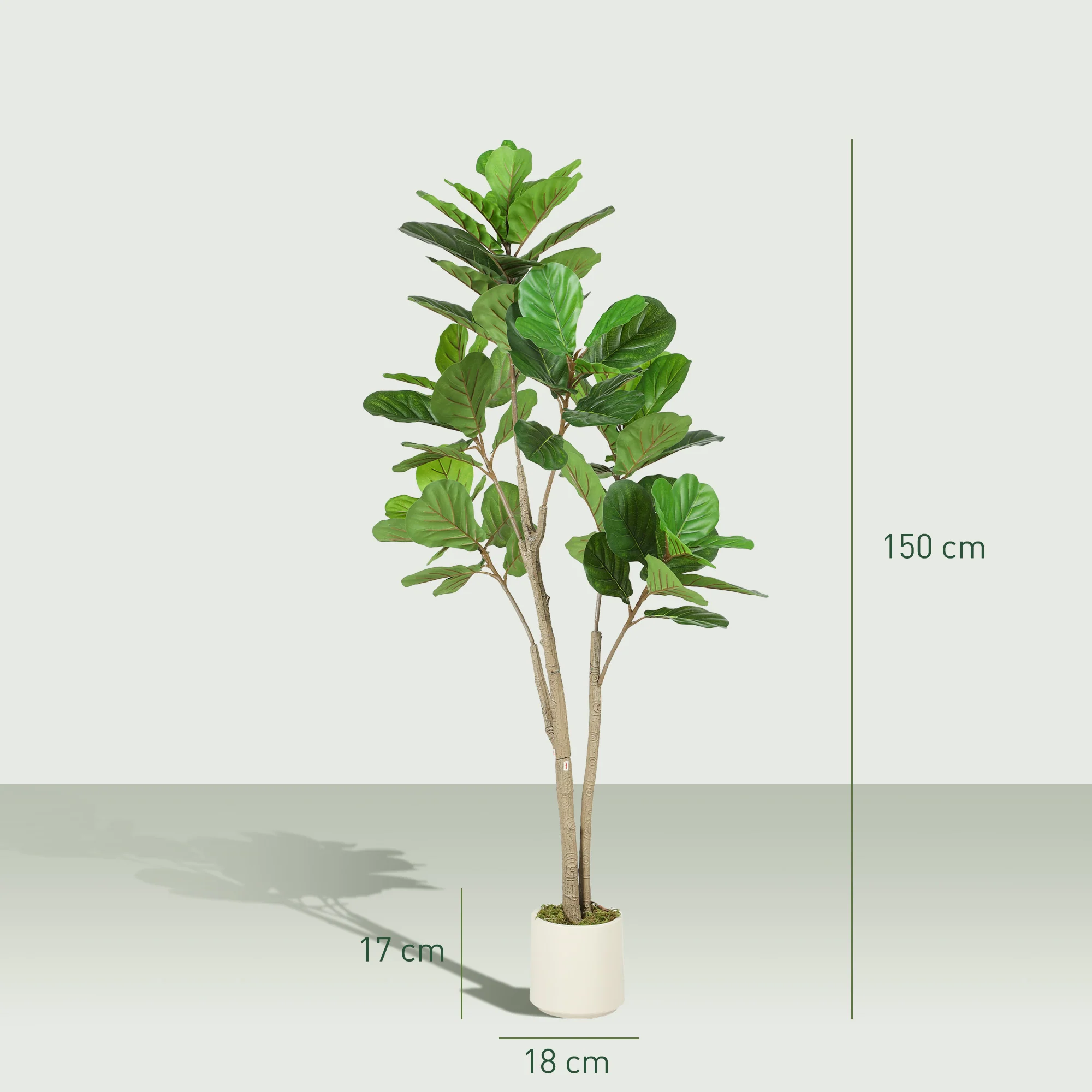 HOMCOM 150cm Artificial Fiddle Leaf Fig Tree, Realistic Fake Plant, Green - Image 5