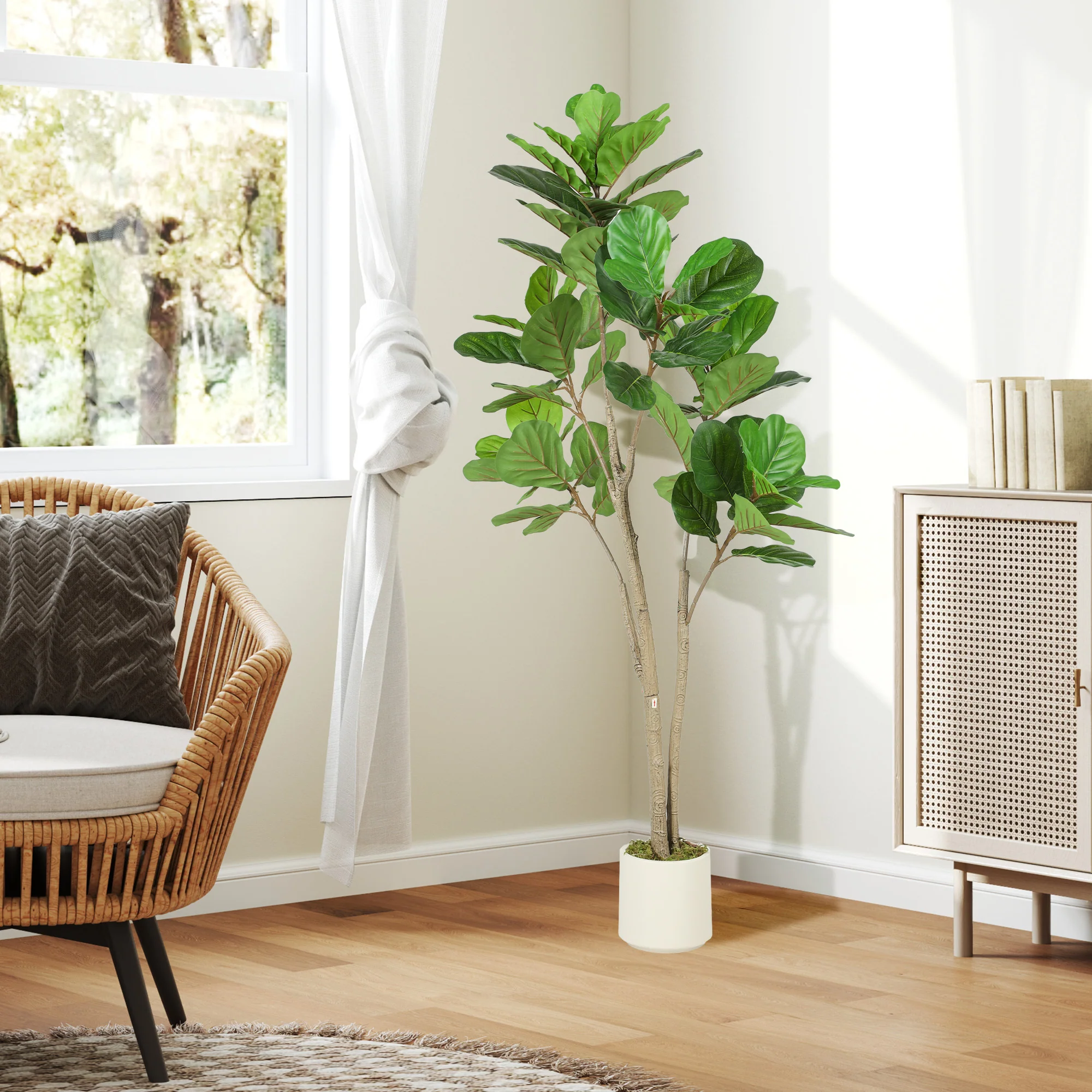 HOMCOM 150cm Artificial Fiddle Leaf Fig Tree, Realistic Fake Plant, Green - Image 9
