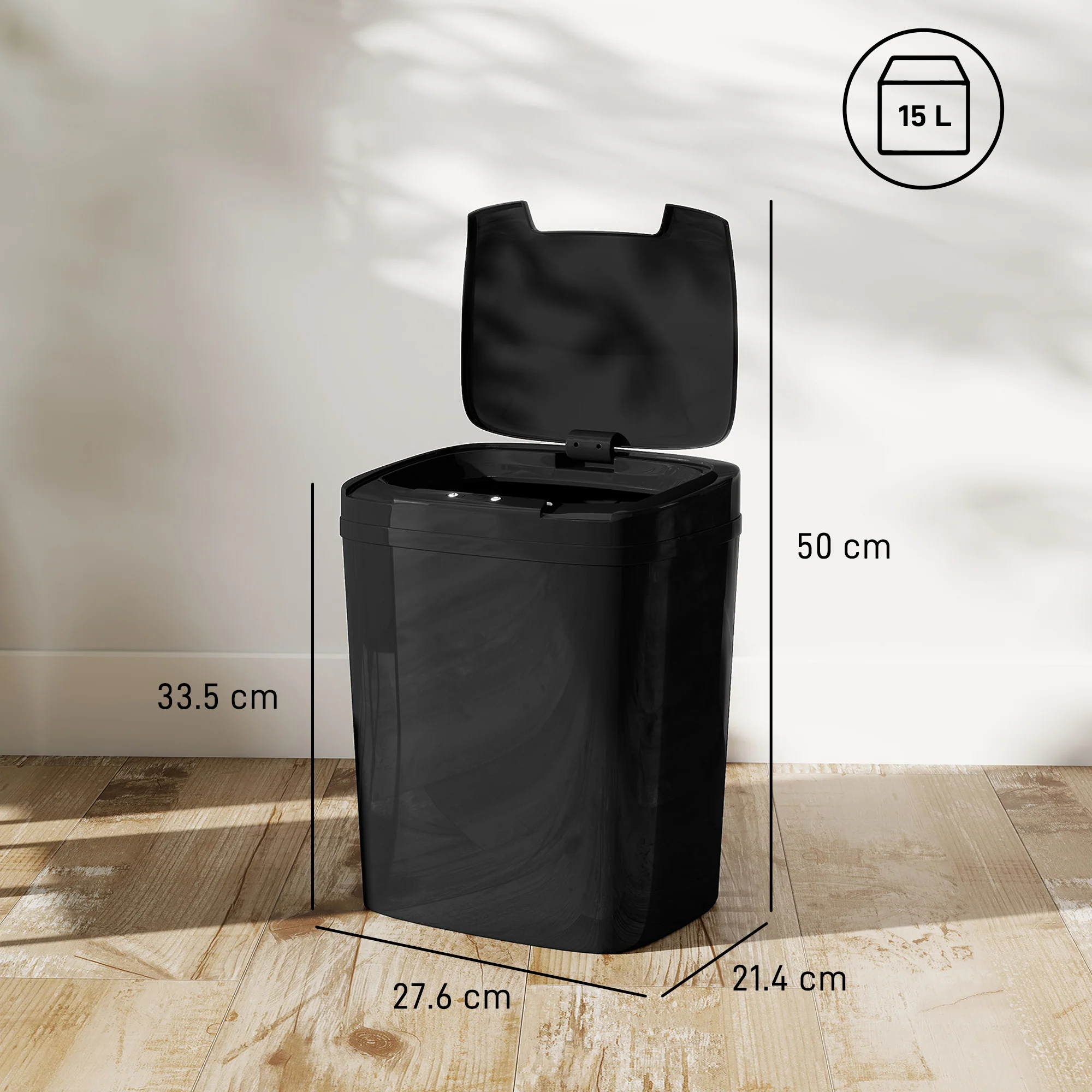 HOMCOM 15L Sensor Bin, Automatic Touchless Kitchen Bin, Battery Operated - Image 5