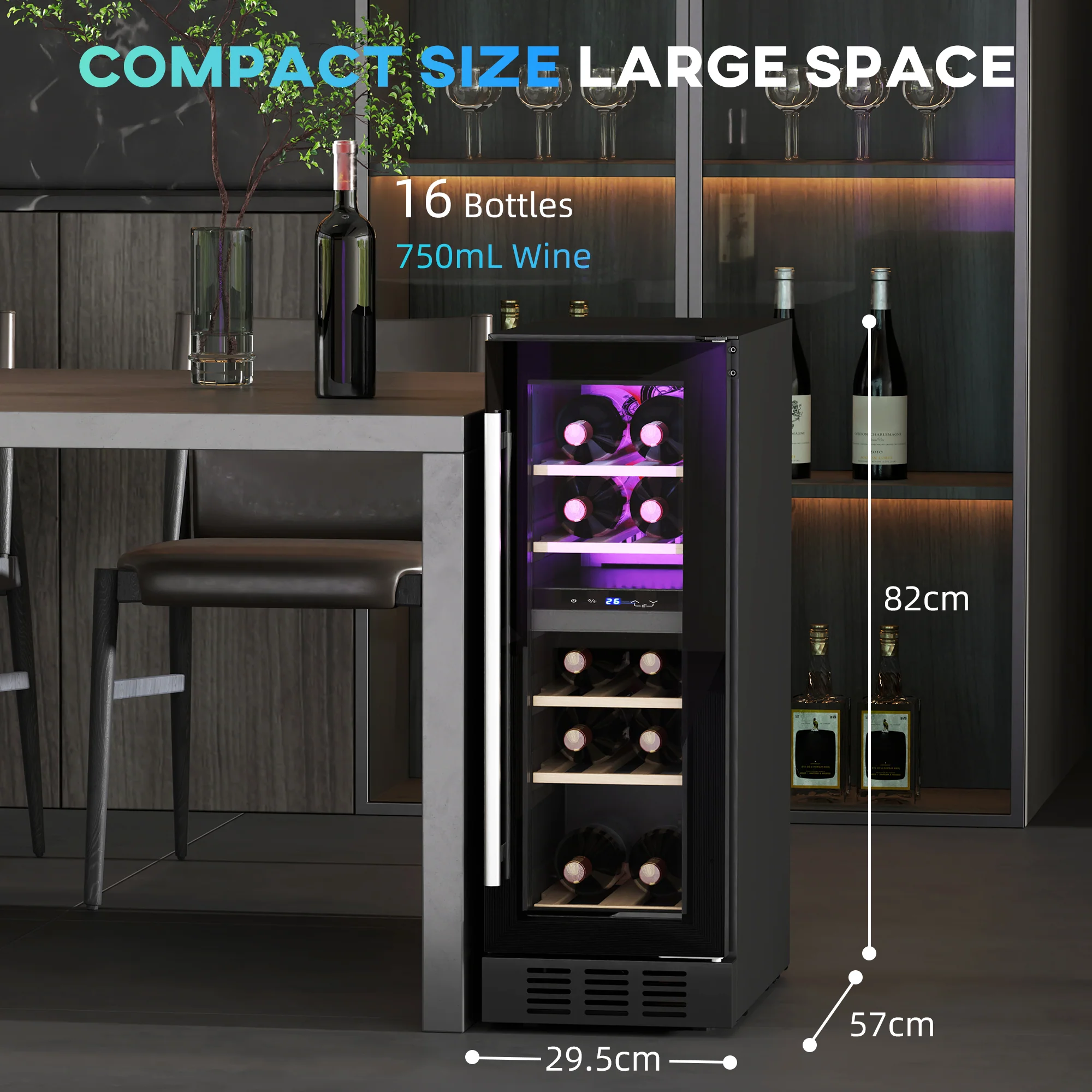 HOMCOM 16 Bottle Dual Zone Built-in Wine Cooler Fridge With Glass Door - Image 5