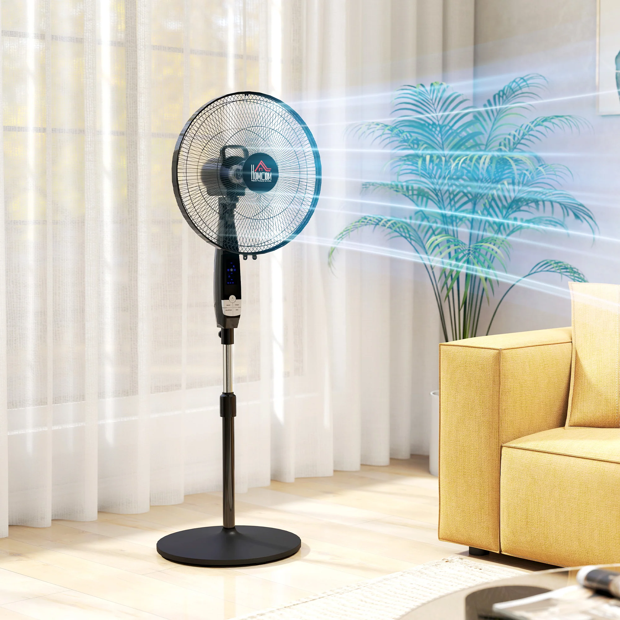 HOMCOM 16" Oscillation Cooling Fan With Remote Adjustable Height Black - Image 2