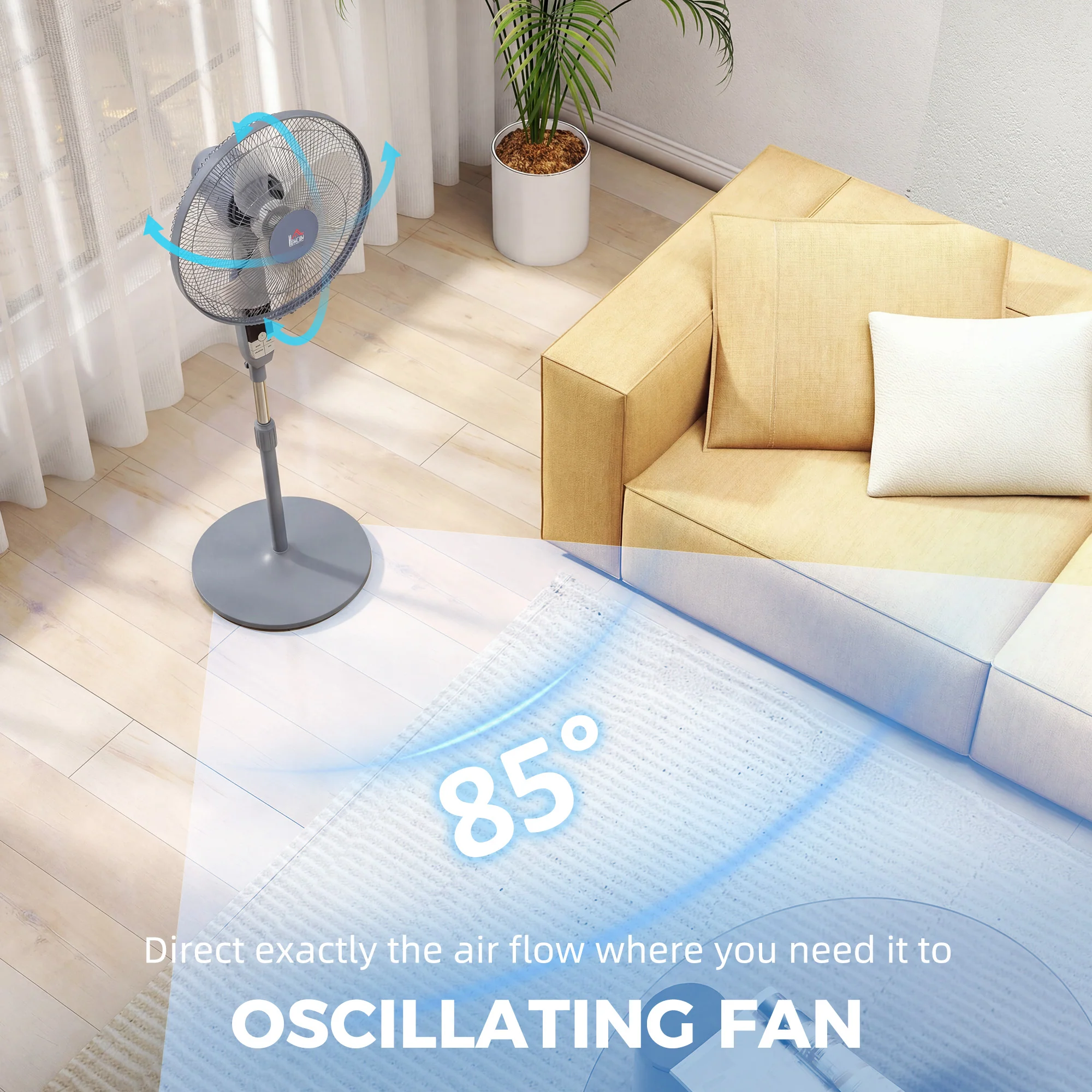 HOMCOM 16" Oscillation Cooling Fan With Remote Adjustable Height Grey - Image 6