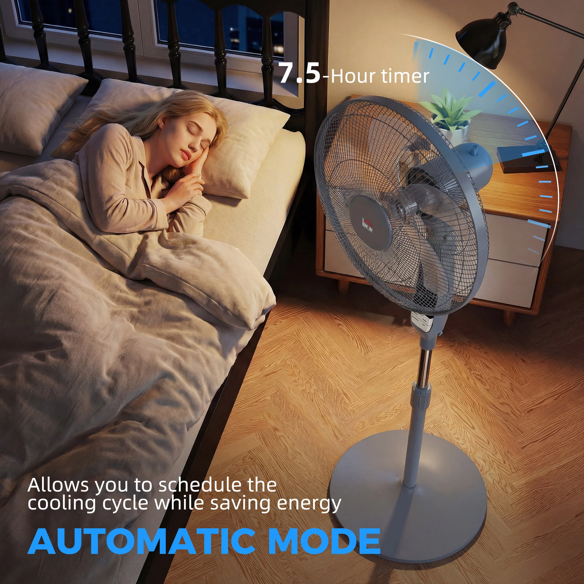 HOMCOM 16" Oscillation Cooling Fan With Remote Adjustable Height Grey - Image 7