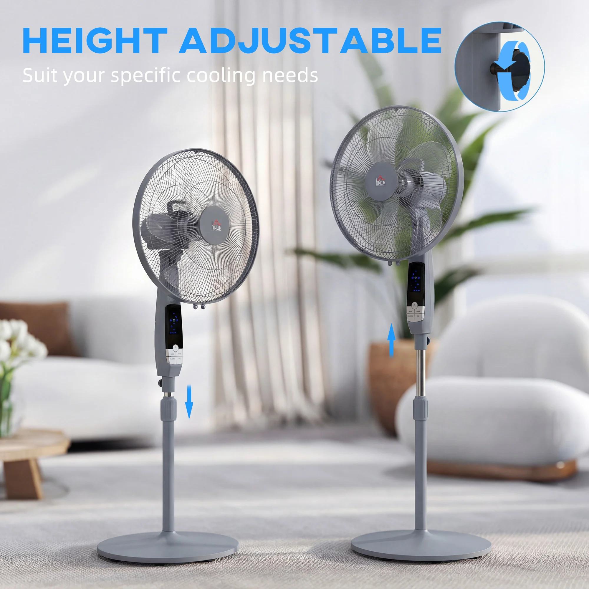 HOMCOM 16" Oscillation Cooling Fan With Remote Adjustable Height Grey - Image 8