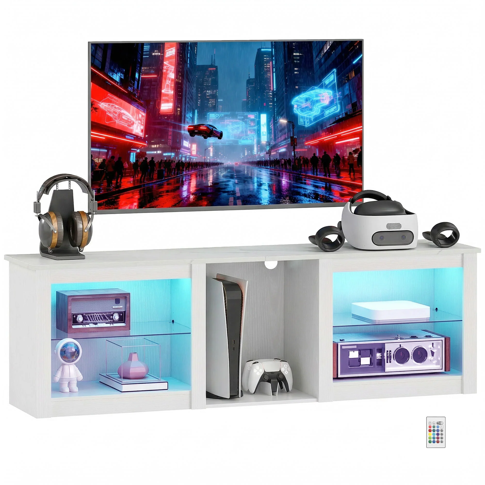 HOMCOM 160cm TV Unit W/ LED Lights For 70in TV Modern TV Stand Cabinet