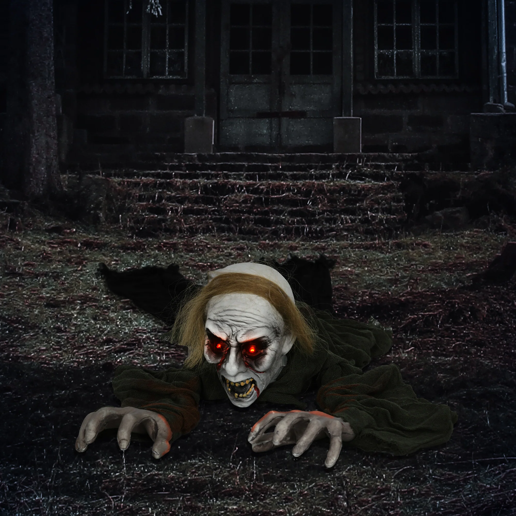 HOMCOM 167 cm Halloween Outdoor Decoration Crawling Zombie, Sound Activated - Image 2