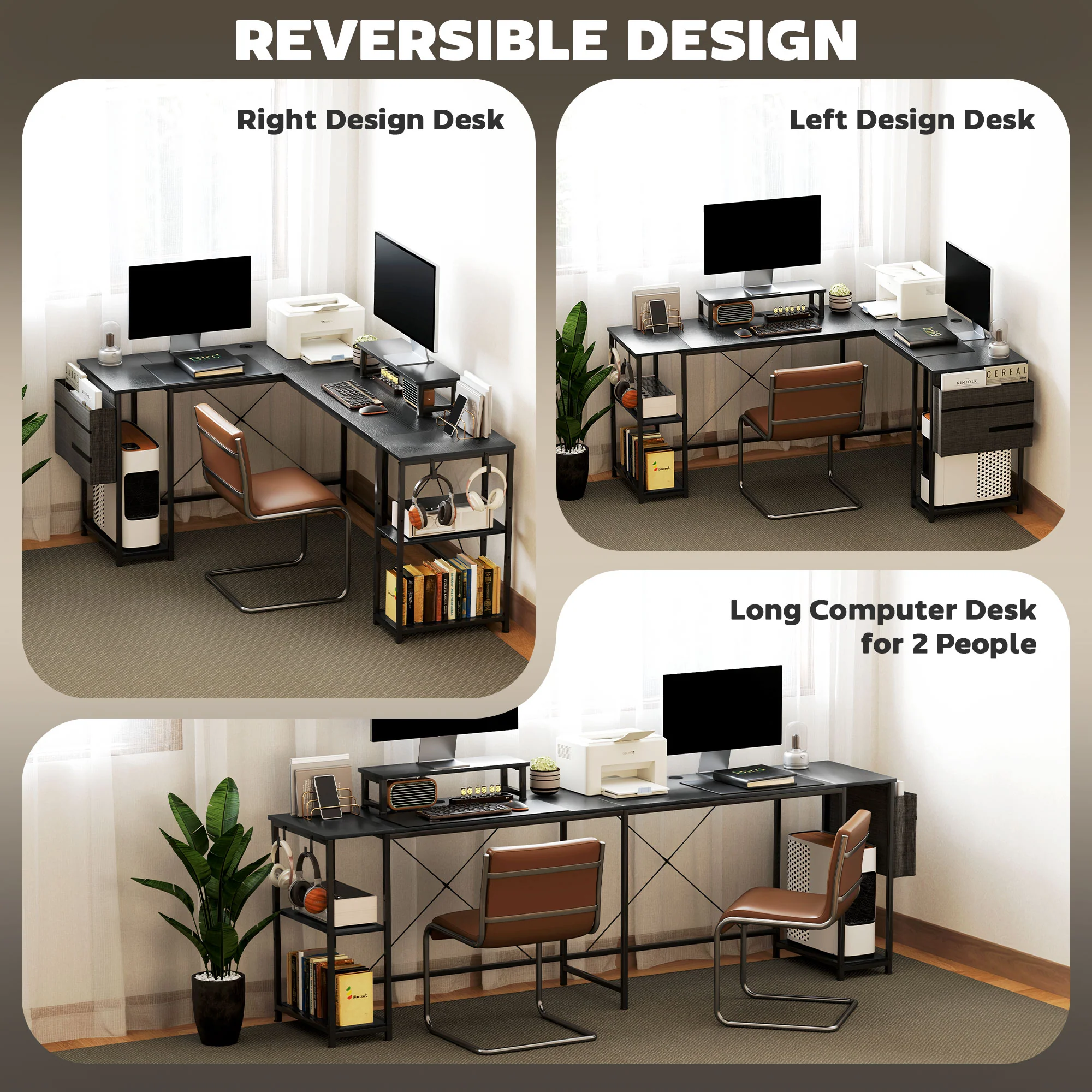 HOMCOM 168cm Reversible L Shaped Desk, 240cm Two Person Desk - Image 4