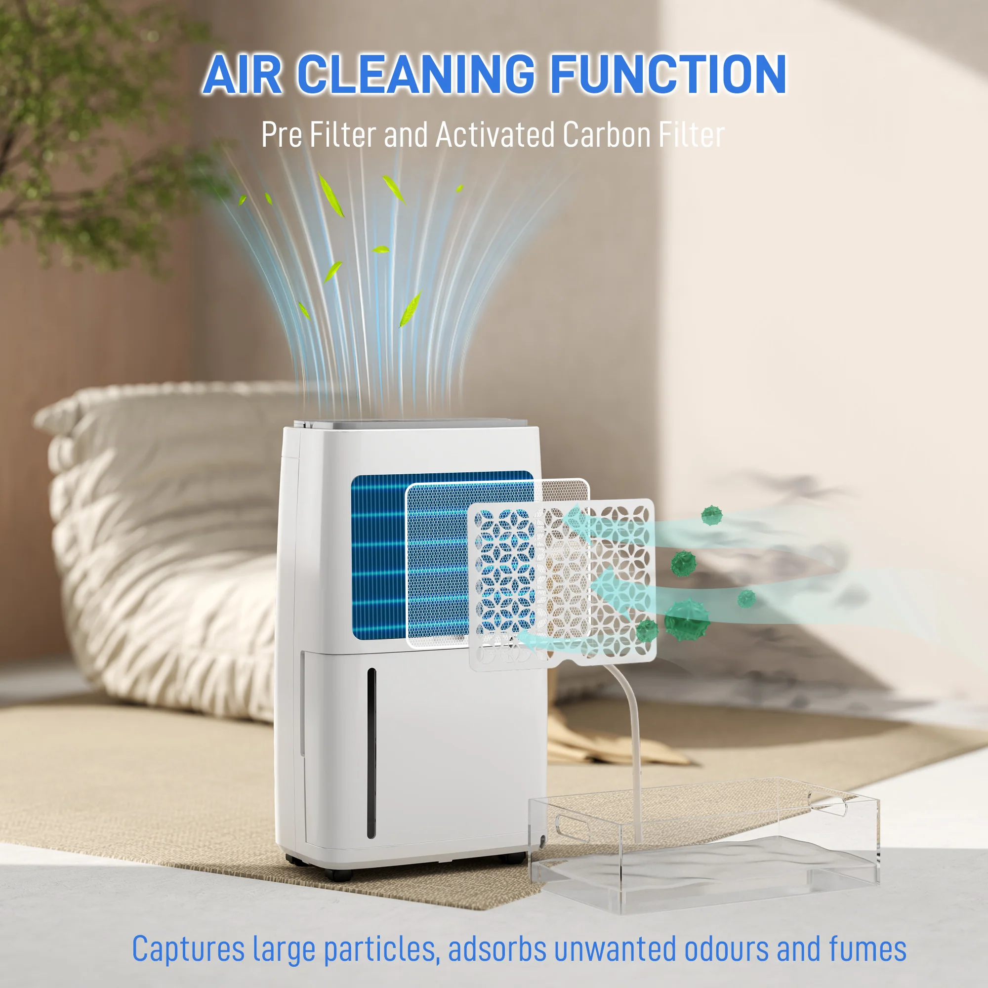 HOMCOM 16L Dehumidifier With Filter, 5.5L Water Tank, Auto Defrost, Timer - Image 4