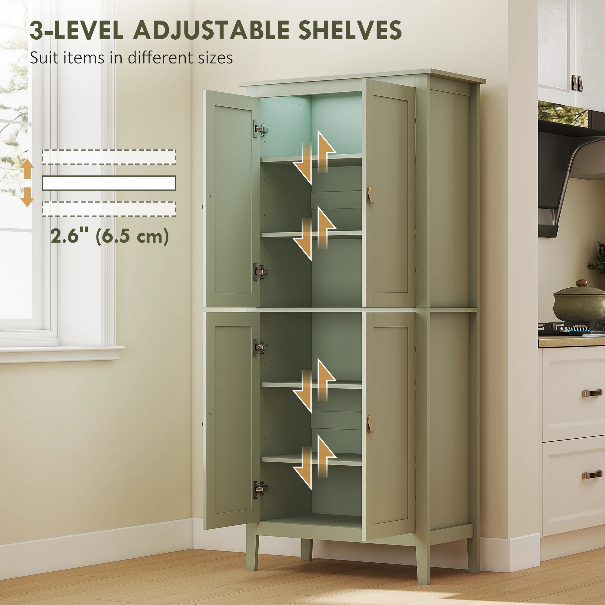 HOMCOM 176.5 Cm Tall Freestanding Pantry Storage Cabinet With 4 Doors - Image 6