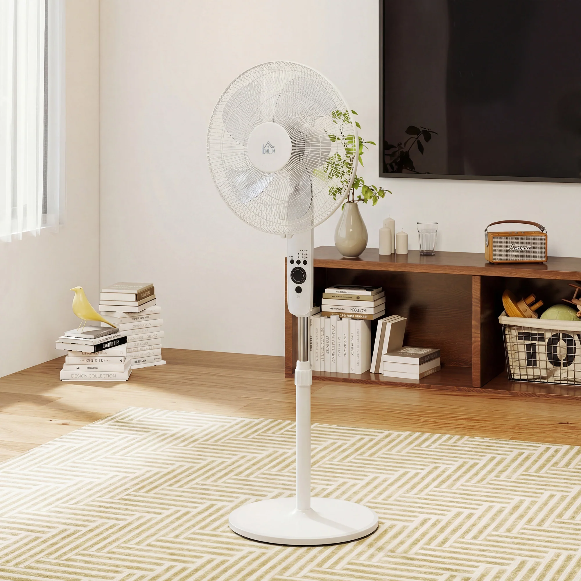 HOMCOM 18" Pedestal Fan With Sleep Mode, Oscillating Standing Fan, White - Image 9