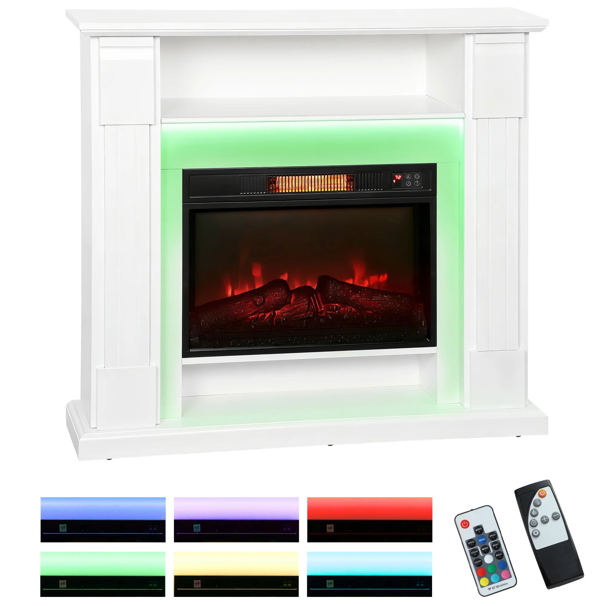 HOMCOM 1800W Inset Electric Fireplace With RGB LED Lights, White