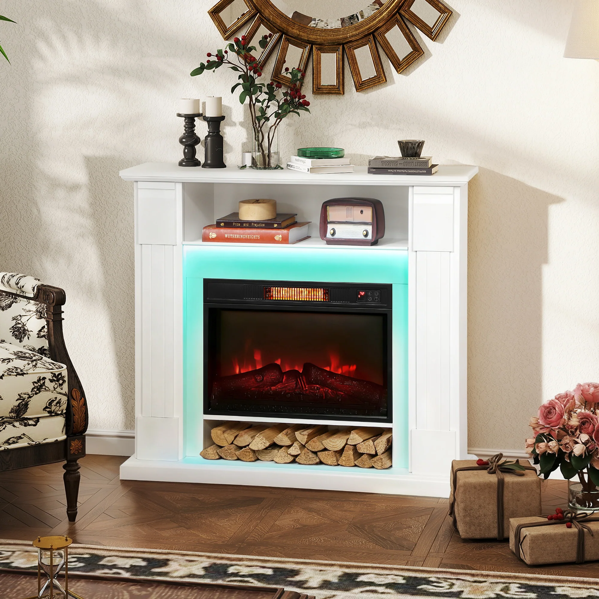 HOMCOM 1800W Inset Electric Fireplace With RGB LED Lights, White - Image 2