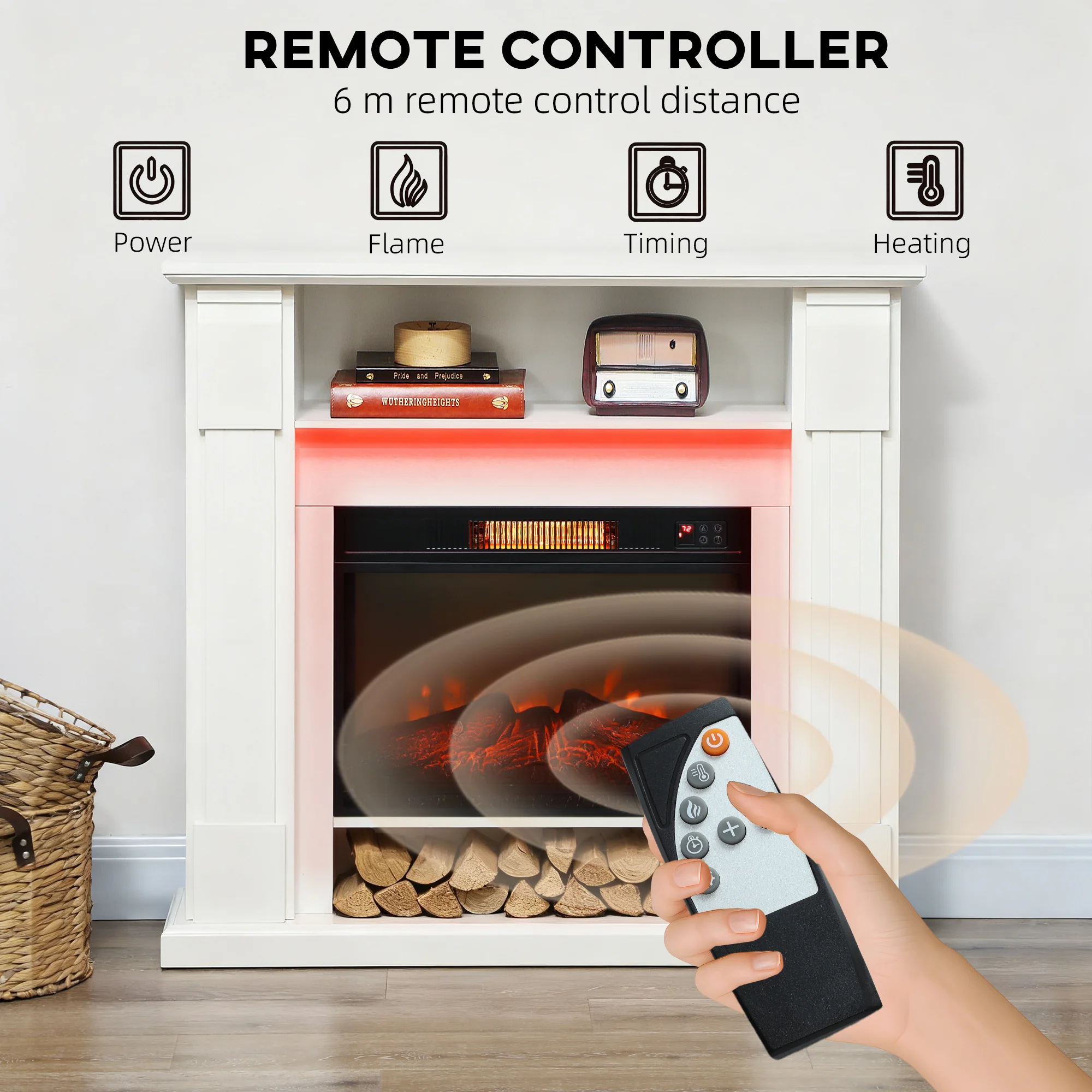 HOMCOM 1800W Inset Electric Fireplace With RGB LED Lights, White - Image 6