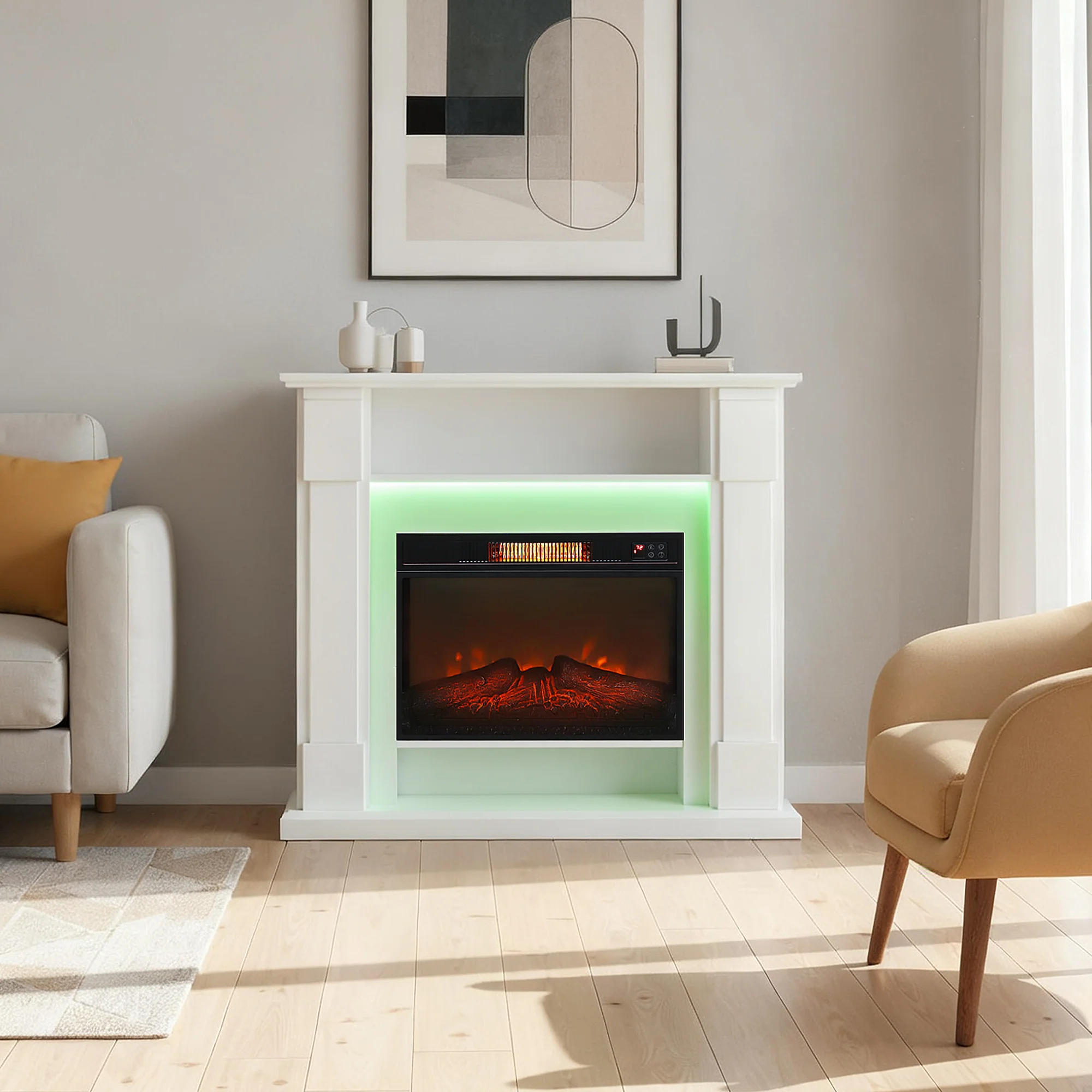 HOMCOM 1800W Inset Electric Fireplace With RGB LED Lights, White - Image 8