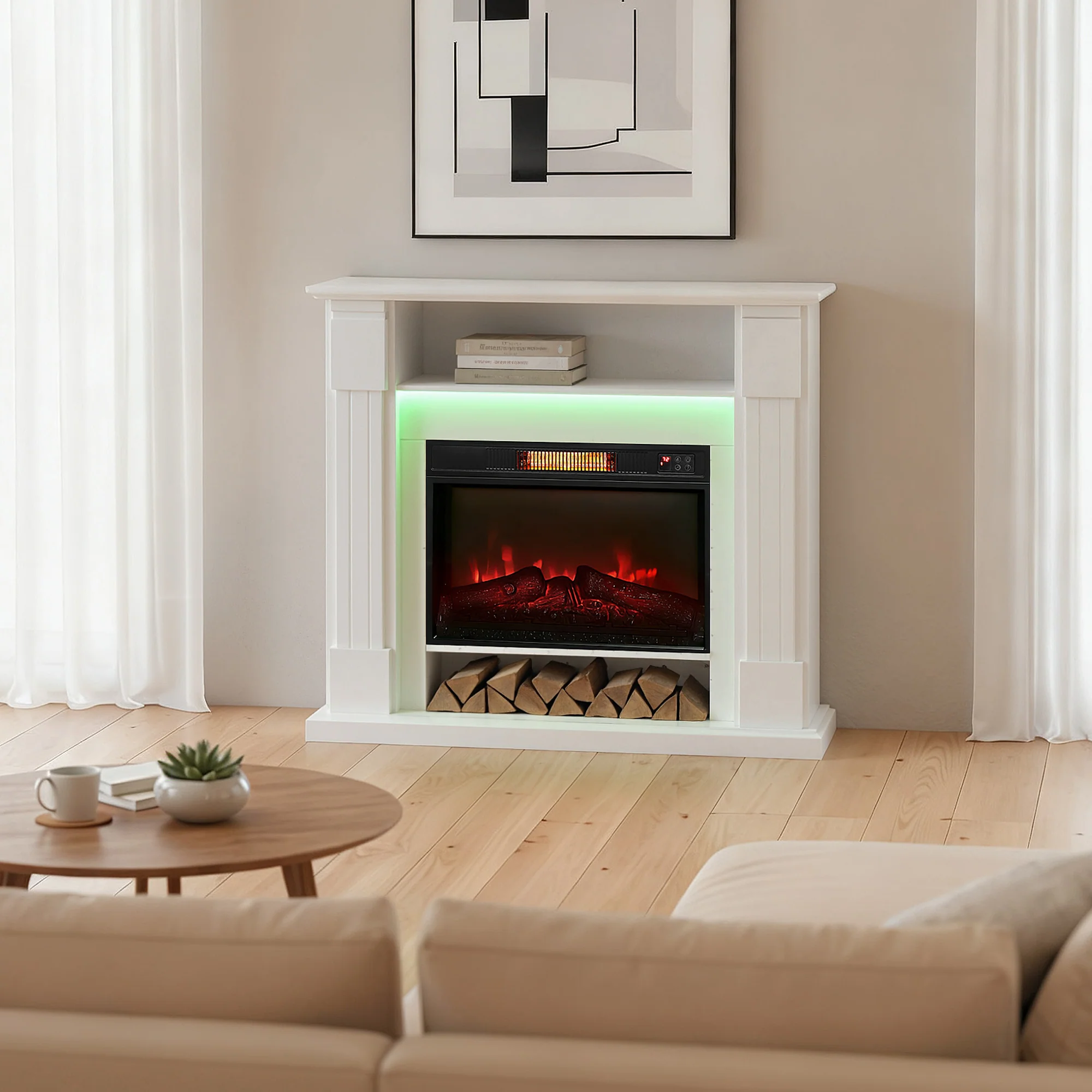 HOMCOM 1800W Inset Electric Fireplace With RGB LED Lights, White - Image 9