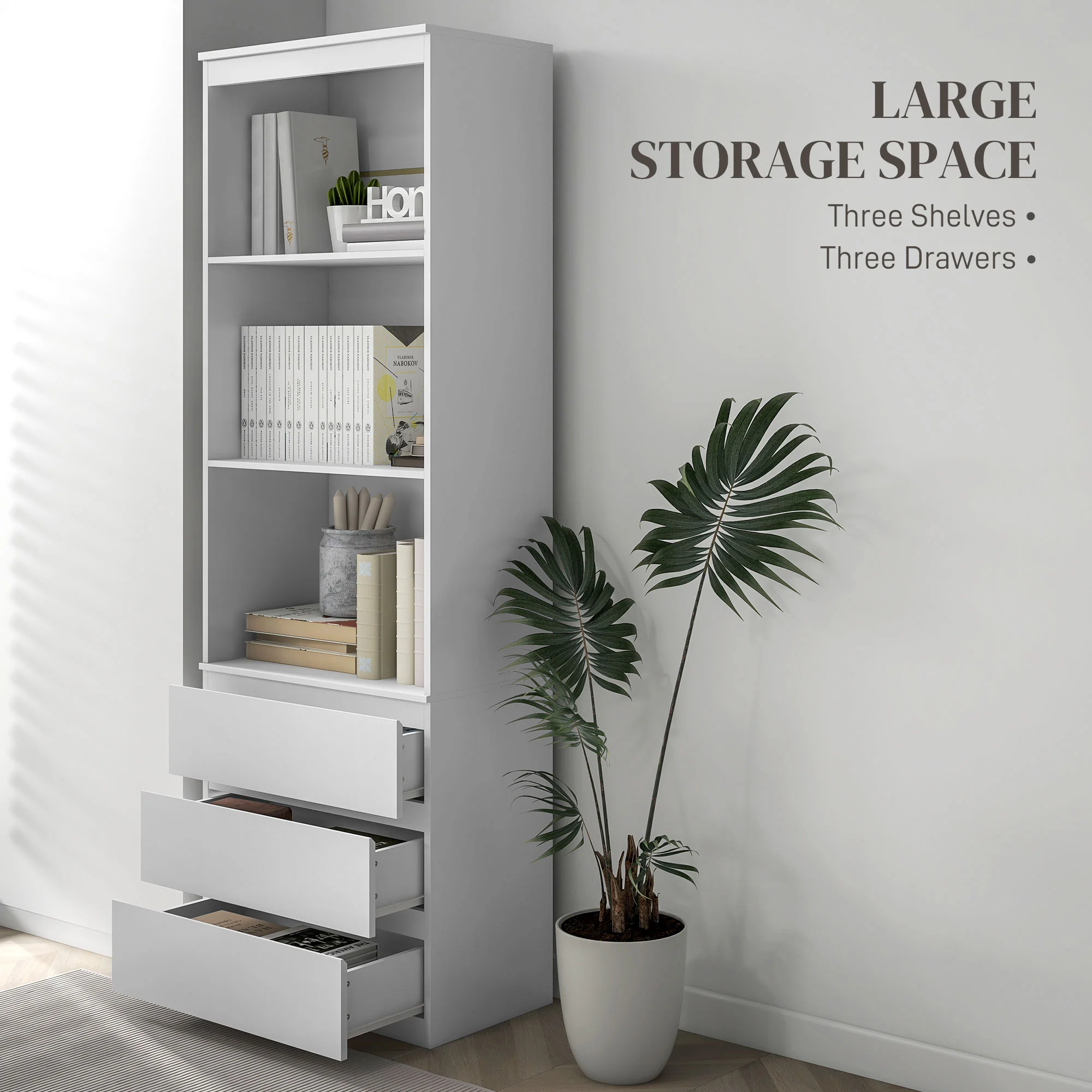 HOMCOM 180cm Tall Bookshelf Free Standing Storage Shelf Unit With Storage White And Oak - Image 3