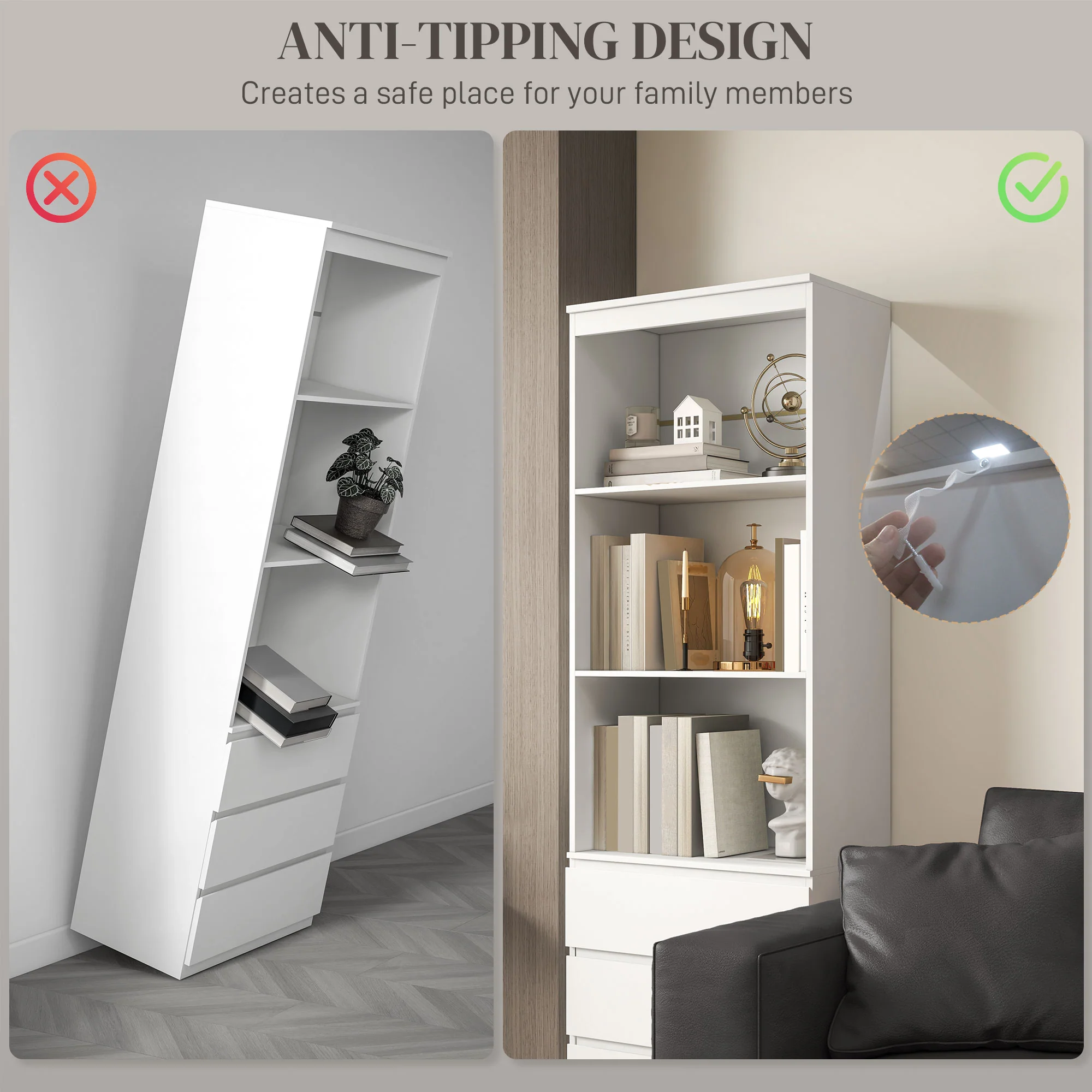 HOMCOM 180cm Tall Bookshelf Free Standing Storage Shelf Unit With Storage White And Oak - Image 4