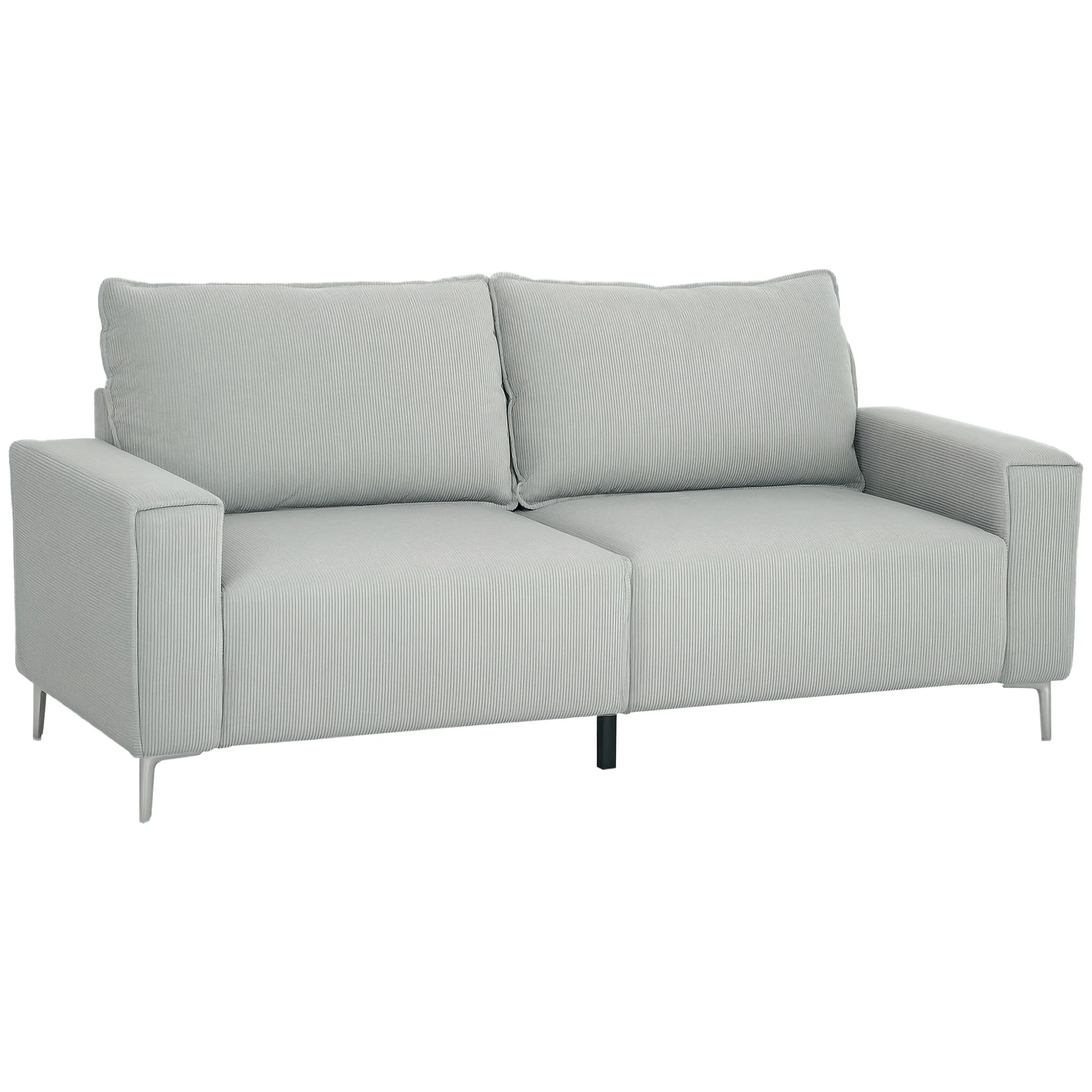 HOMCOM 193cm Upholstered Corduroy Settee with Spring Cushion, Light Grey