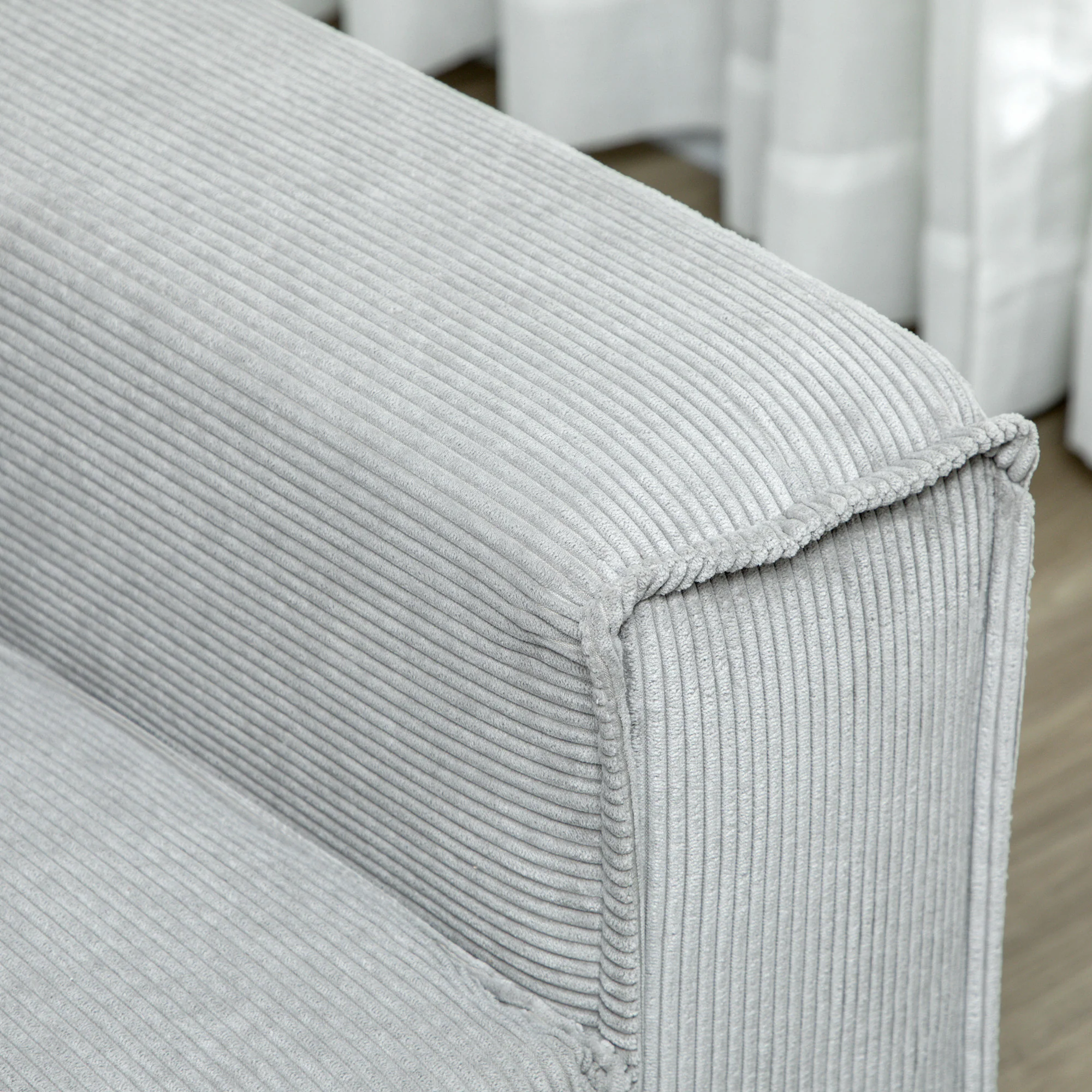 HOMCOM 193cm Upholstered Corduroy Settee with Spring Cushion, Light Grey - Image 9