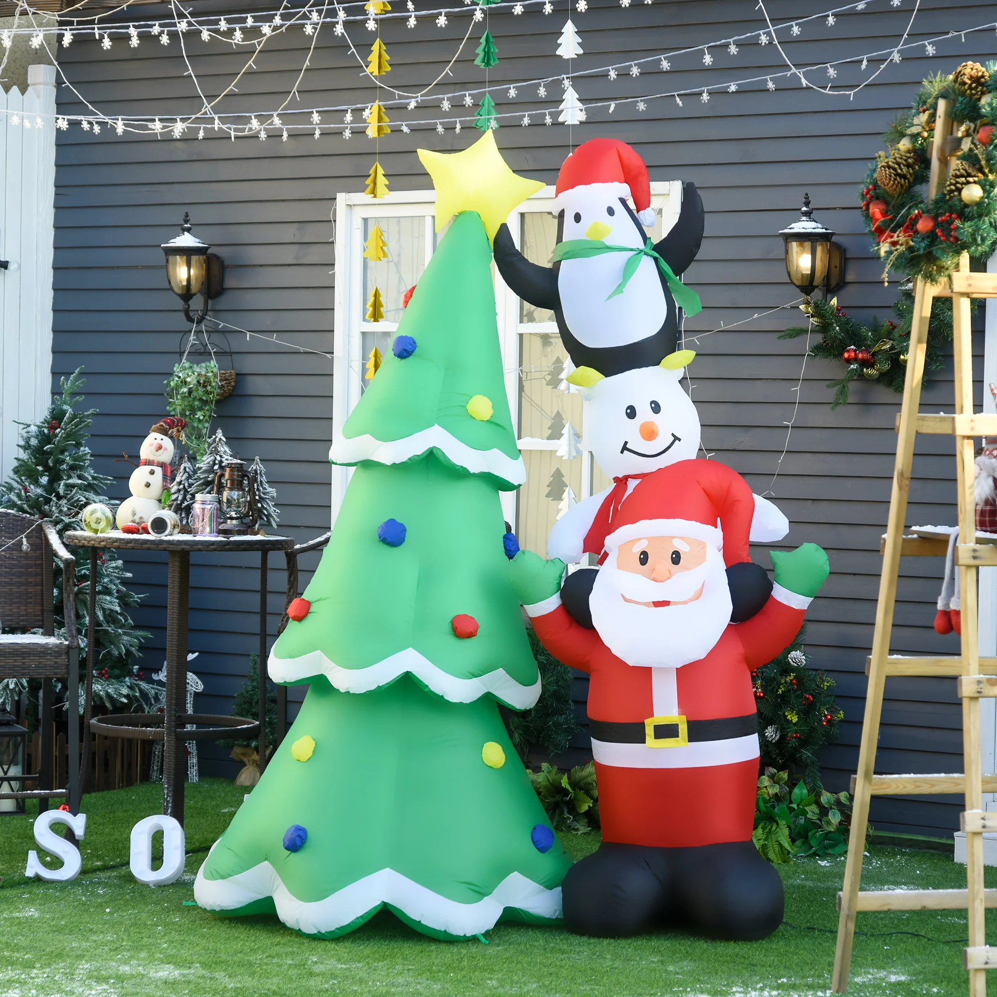 HOMCOM 2.43m Inflatable Christmas Tree & Santa Decoration w/ Flashing LED Lights - Image 2