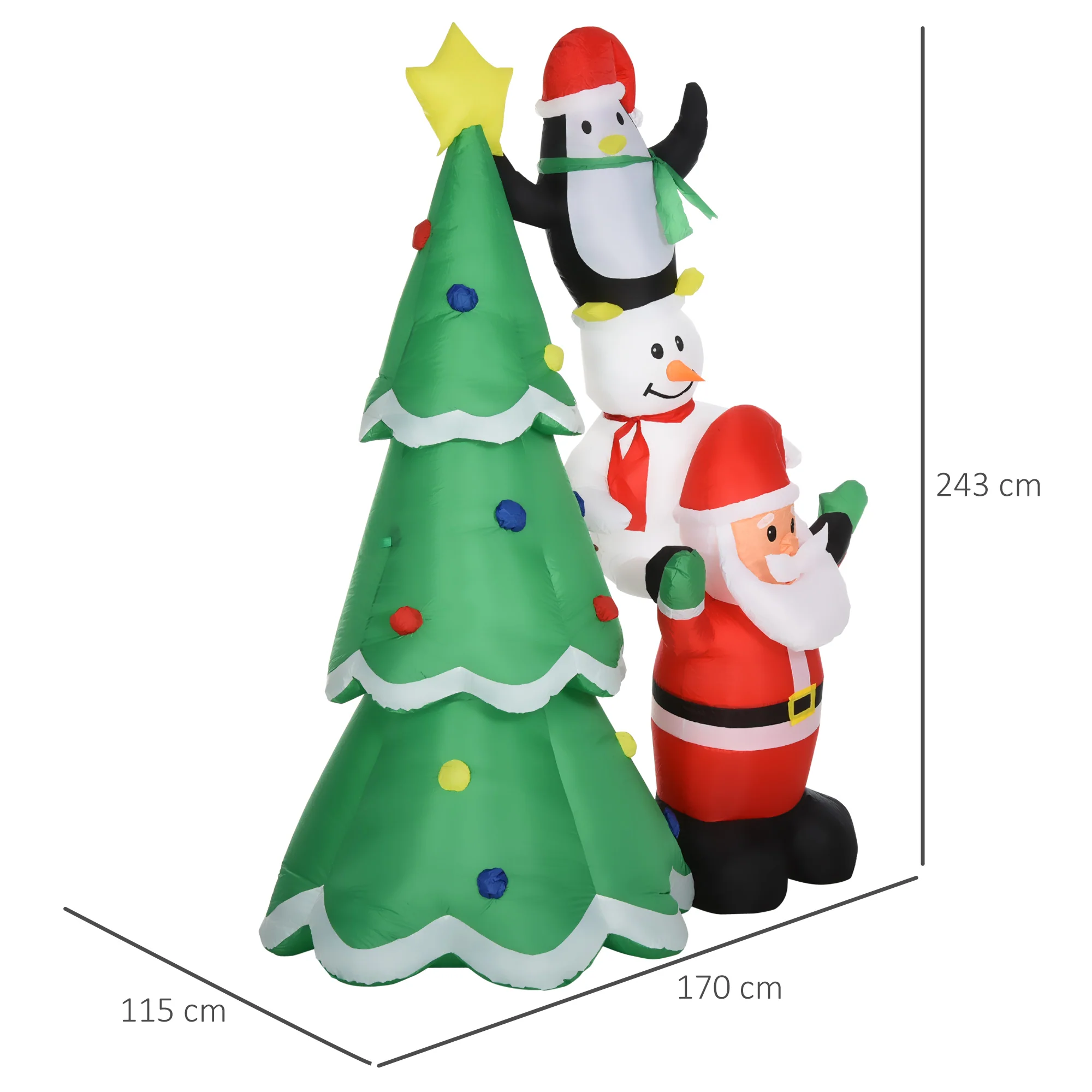 HOMCOM 2.43m Inflatable Christmas Tree & Santa Decoration w/ Flashing LED Lights - Image 3