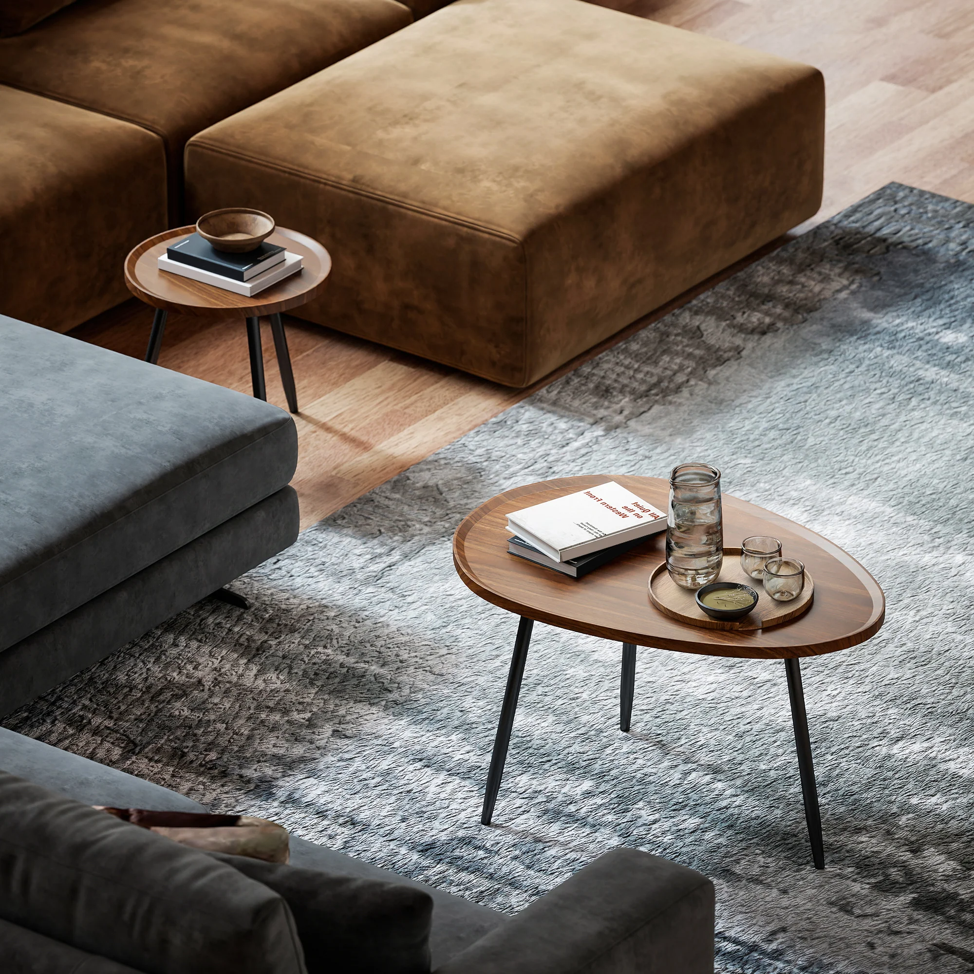 HOMCOM 2 80cm Sofa Side Table Set Of 2 With Metal Legs, Chestnut Wood Effect - Image 6