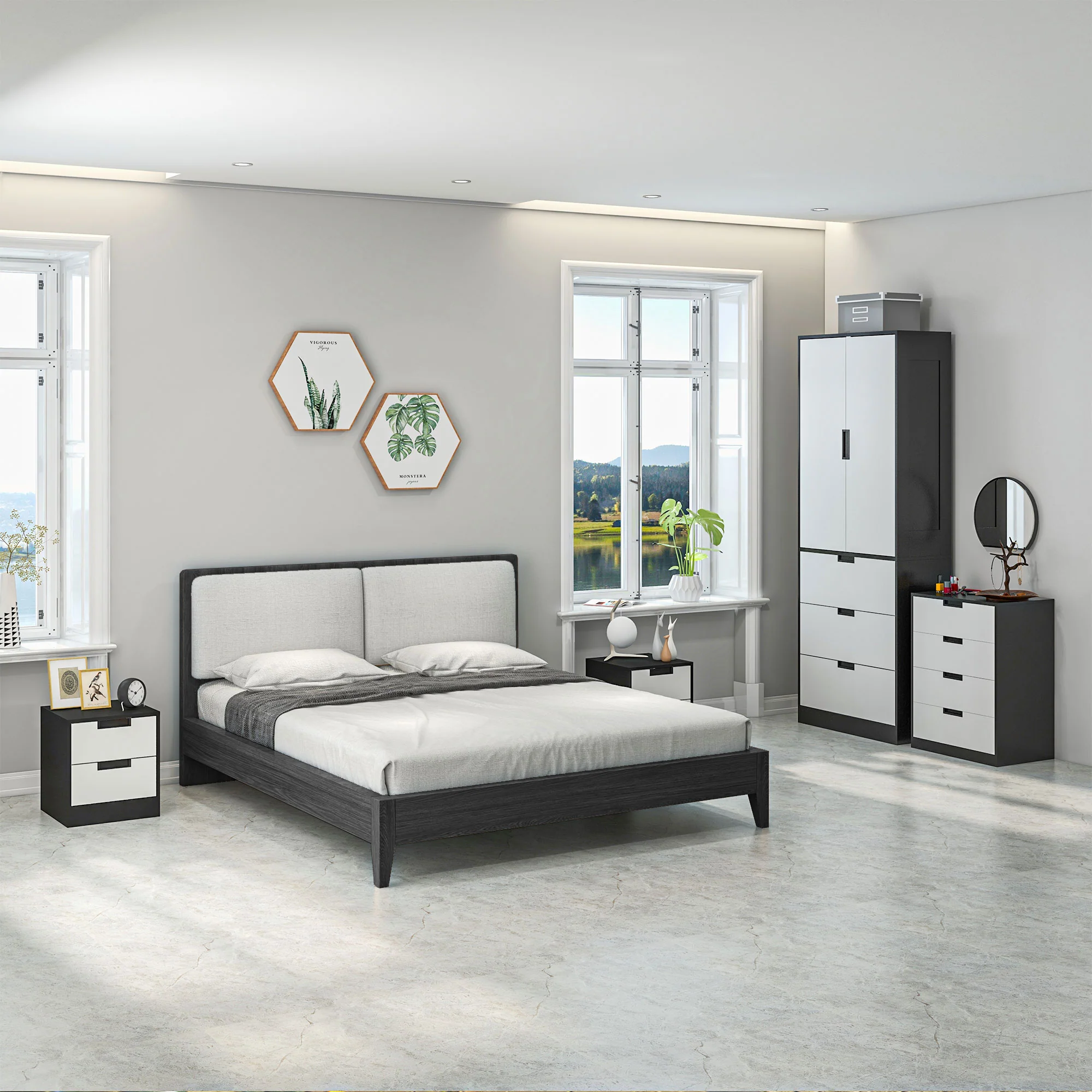 HOMCOM 2 Drawer Bedside Tables Set Of 2 With Storage Nightstands For Bedroom - Image 2