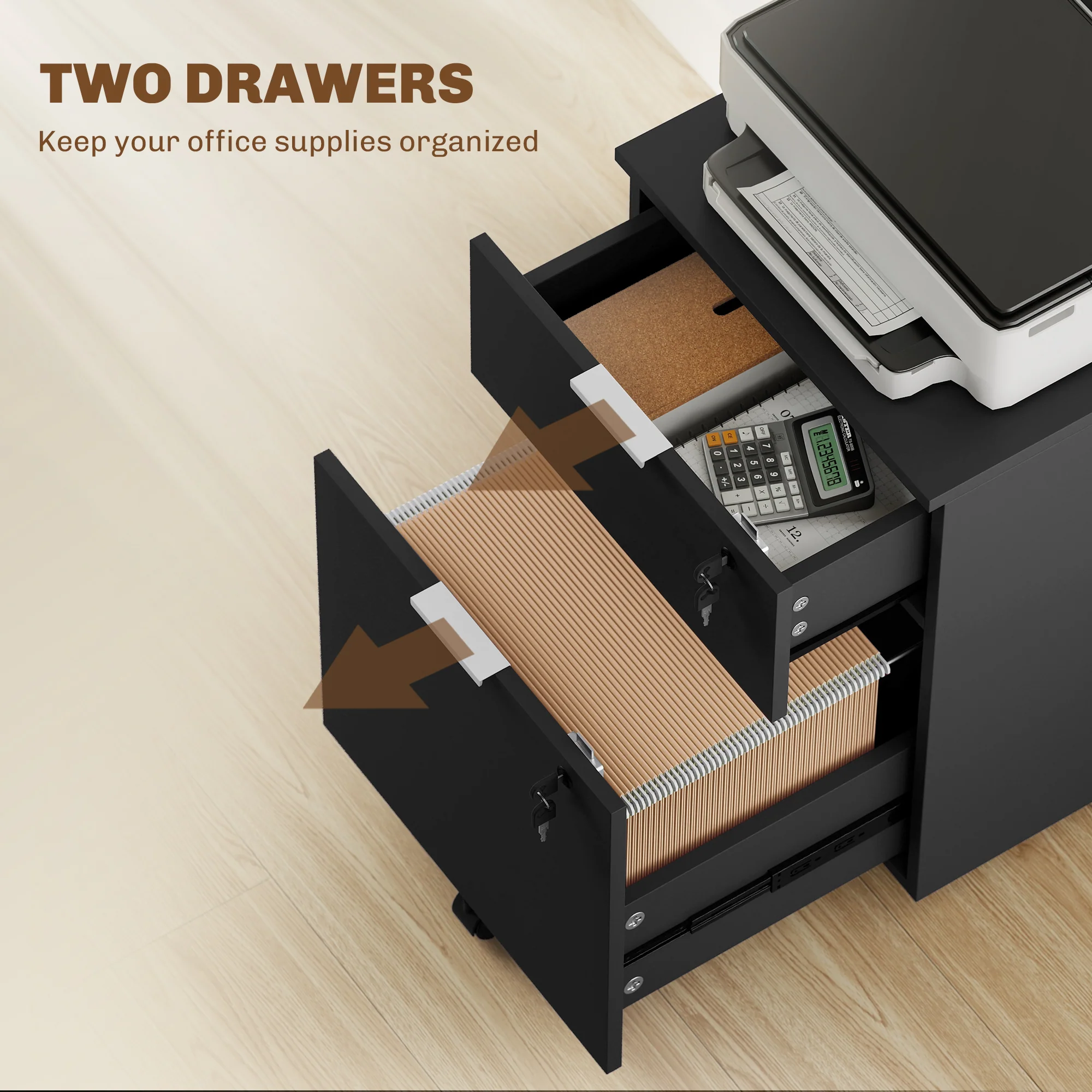 HOMCOM 2 Drawer Filing Cabinet with Adjustable Hanging Bars for A4 and Letter - Image 3