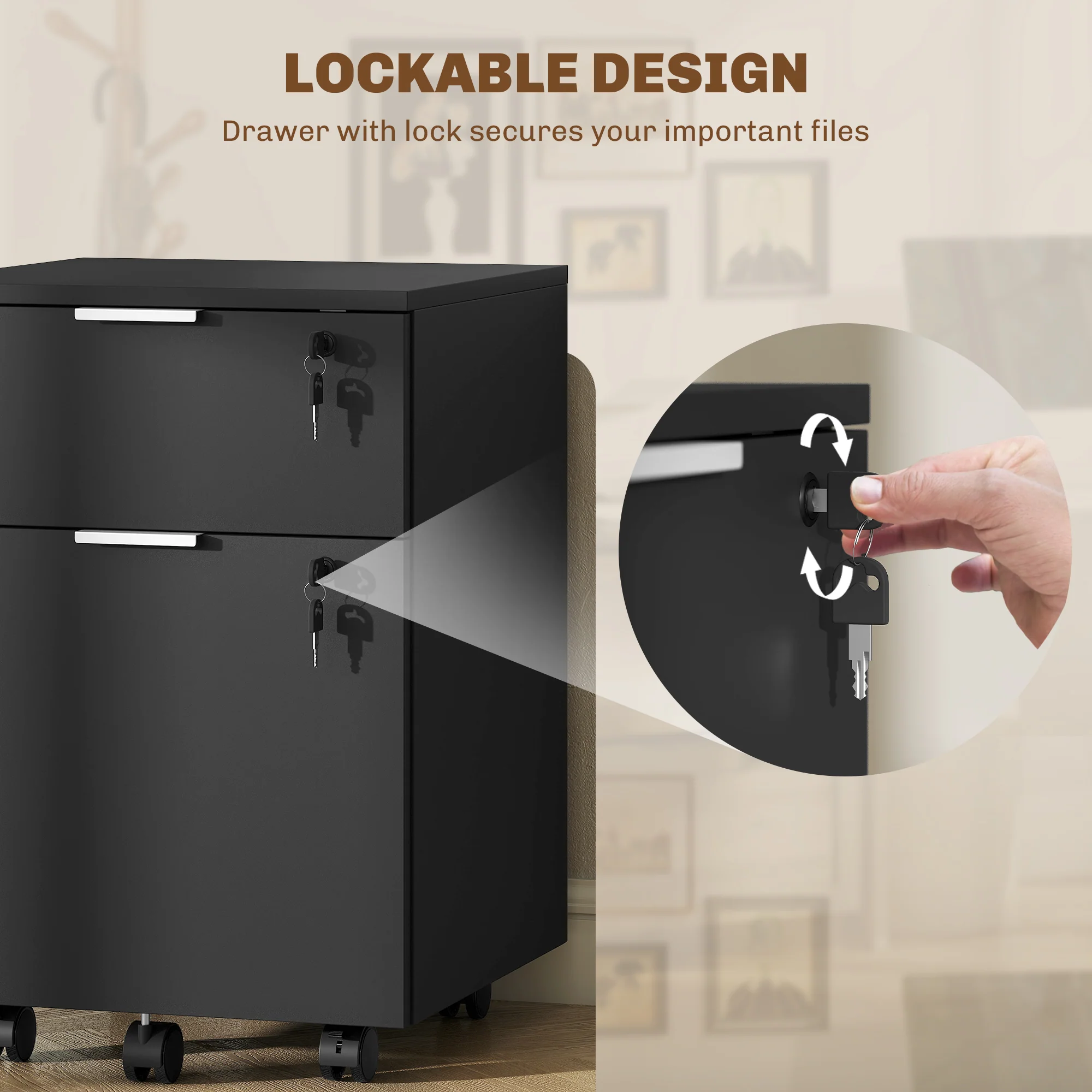 HOMCOM 2 Drawer Filing Cabinet with Adjustable Hanging Bars for A4 and Letter - Image 6