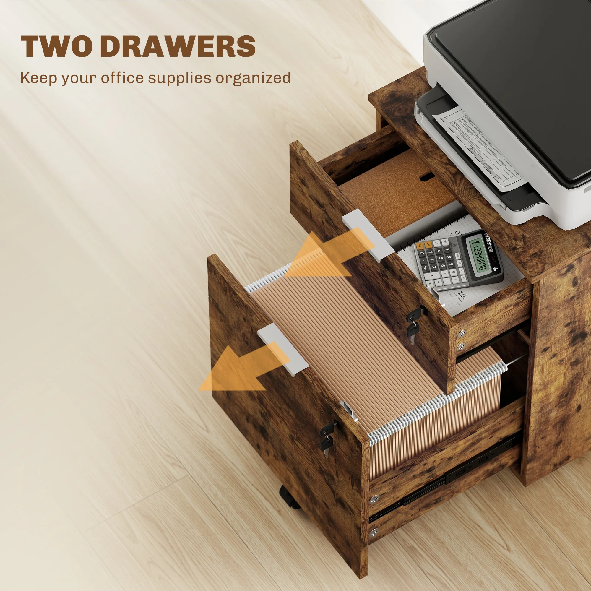 HOMCOM 2 Drawer Filing Cabinet with Adjustable Hanging Bars for A4 and Letter - Image 3