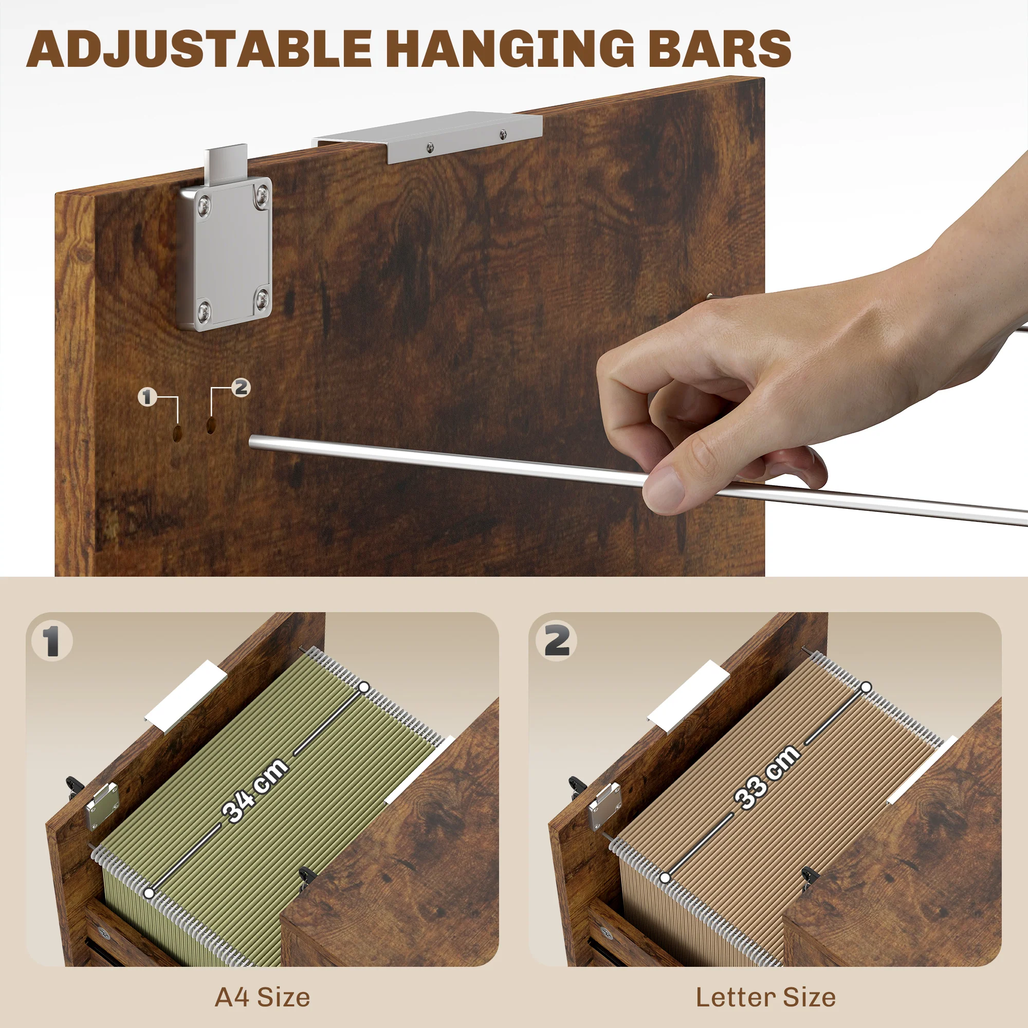 HOMCOM 2 Drawer Filing Cabinet with Adjustable Hanging Bars for A4 and Letter - Image 4
