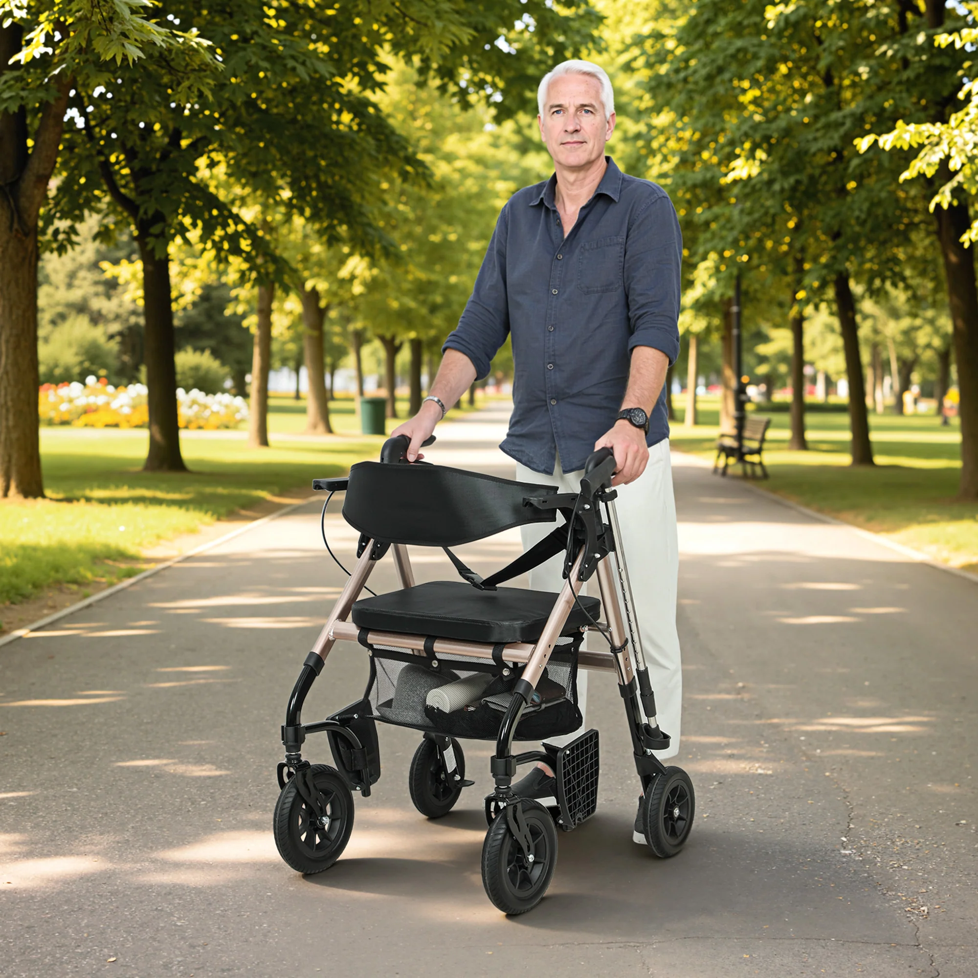 HOMCOM 2-in-1 Mobility Walker With Seat, Foldable Rollator With Footrests - Image 2