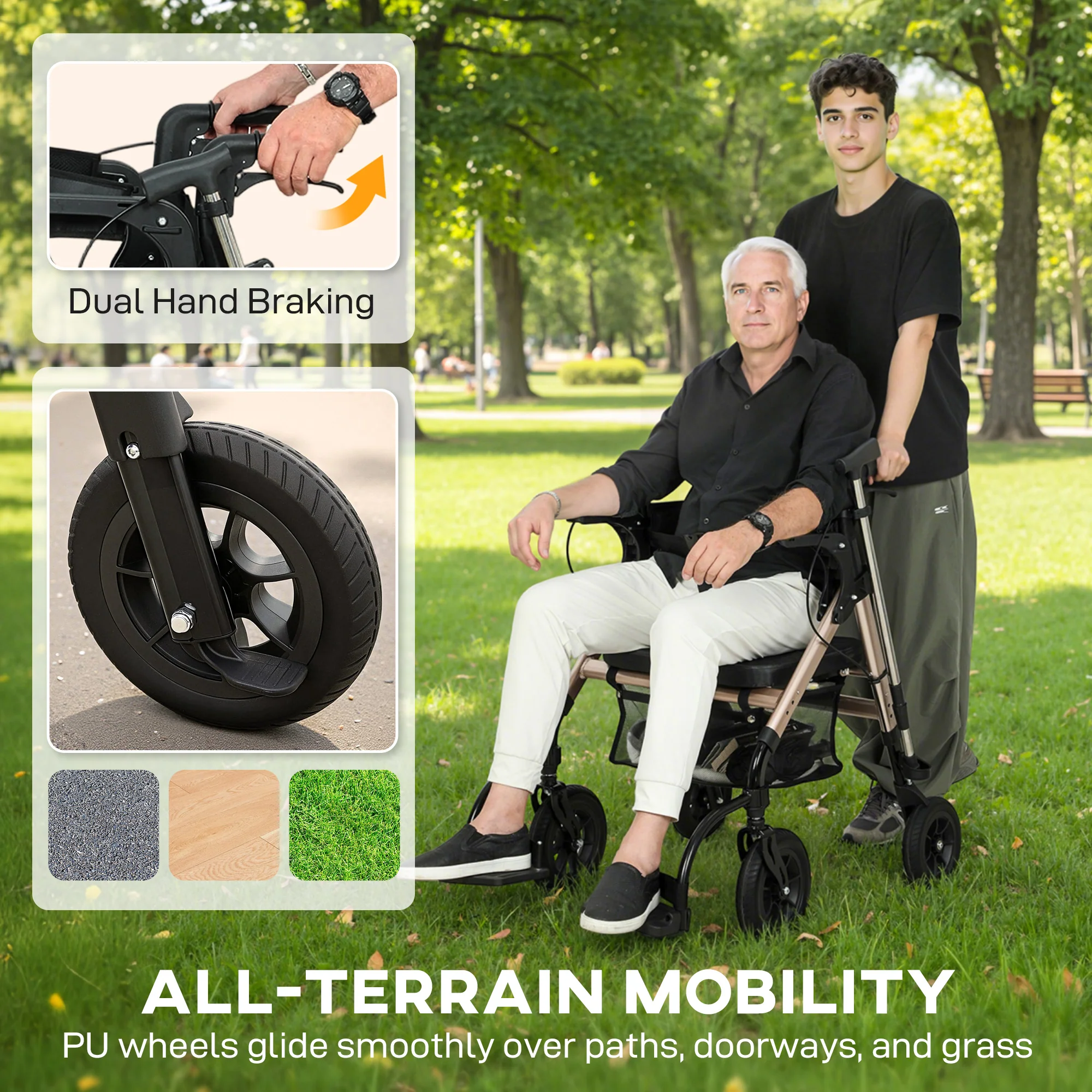 HOMCOM 2-in-1 Mobility Walker With Seat, Foldable Rollator With Footrests - Image 7