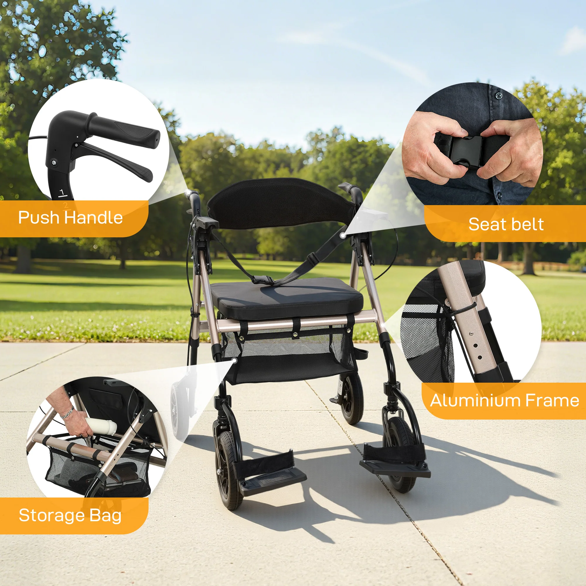 HOMCOM 2-in-1 Mobility Walker With Seat, Foldable Rollator With Footrests - Image 9