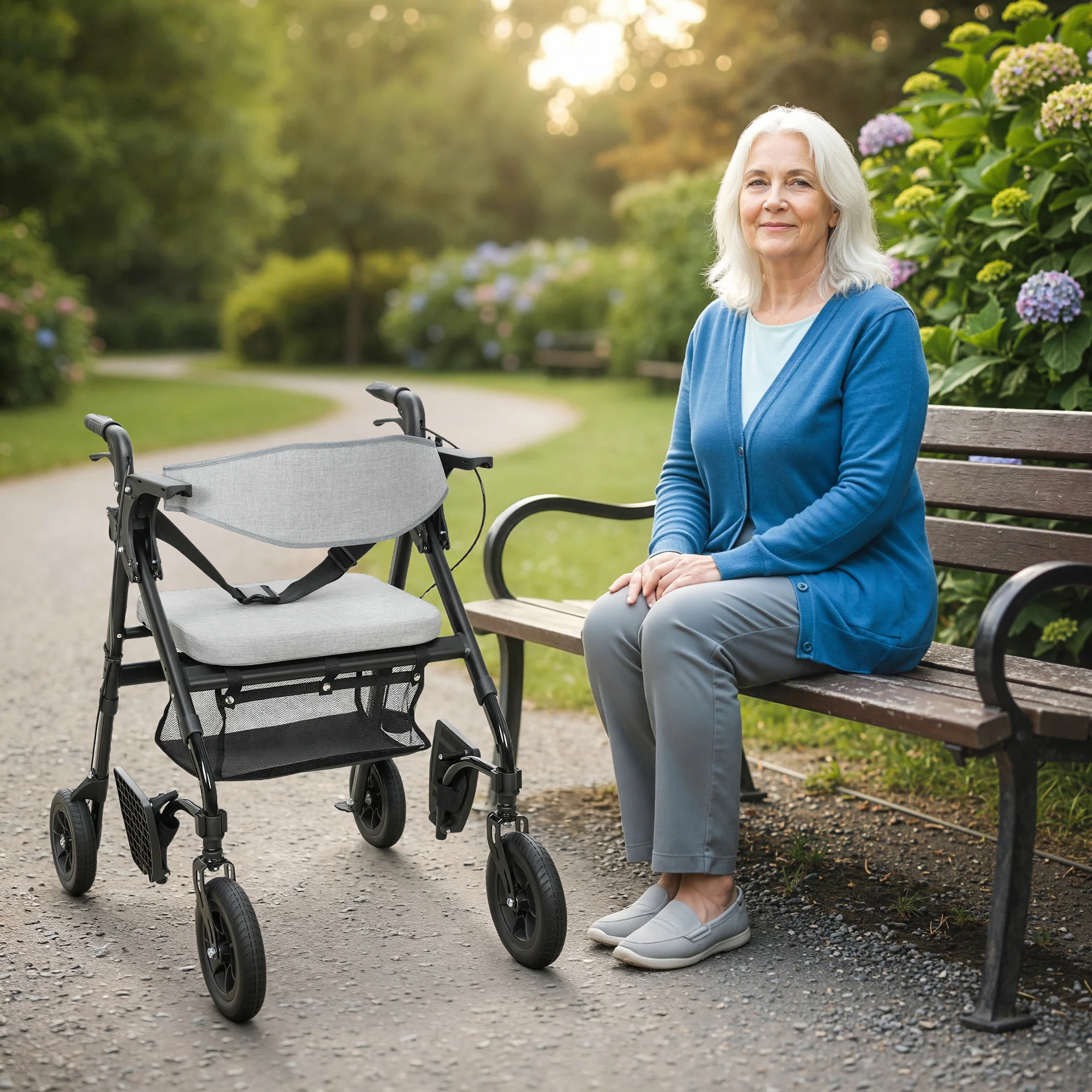 HOMCOM 2-in-1 Mobility Walker With Seat, Foldable Rollator With Footrests - Image 2