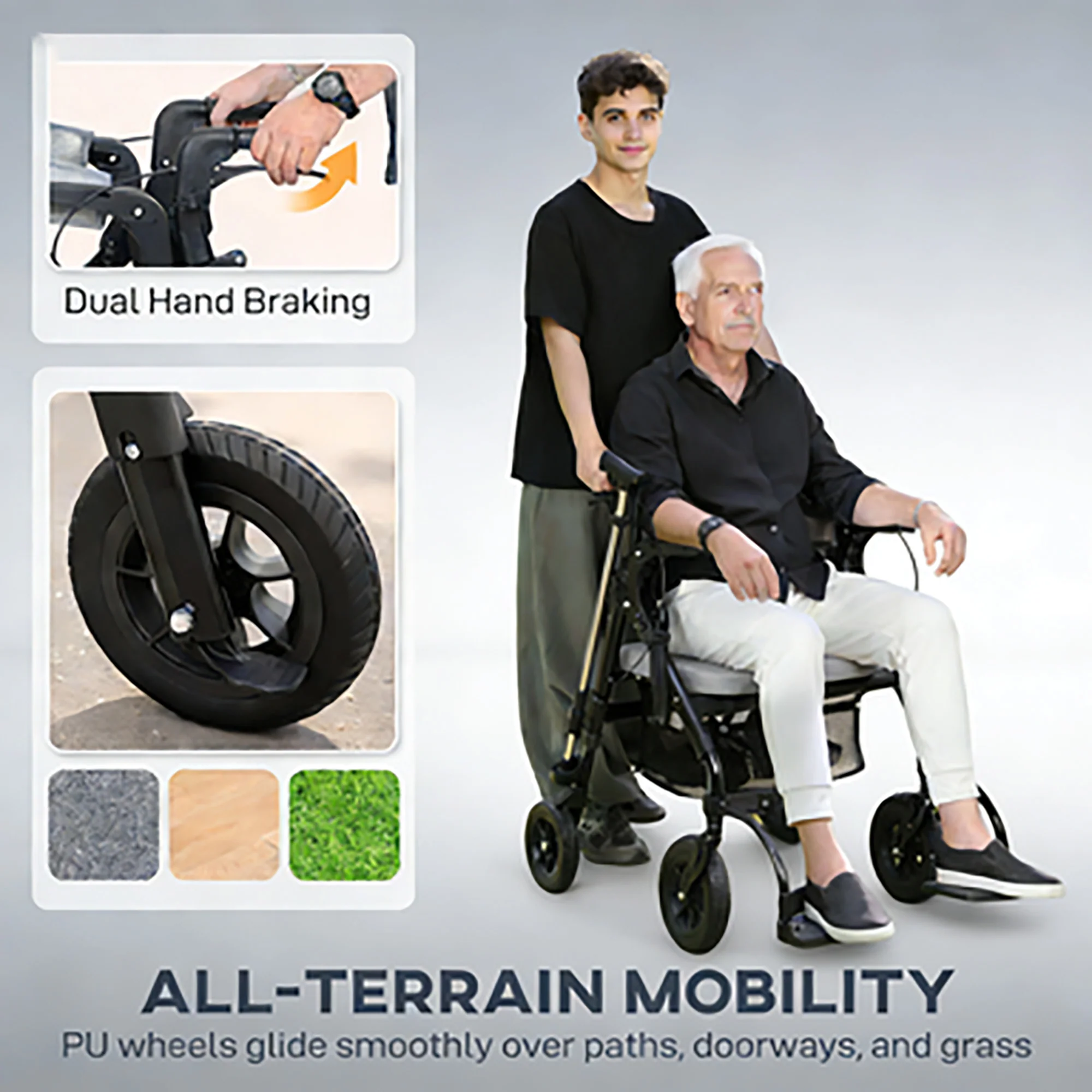 HOMCOM 2-in-1 Mobility Walker With Seat, Foldable Rollator With Footrests - Image 7