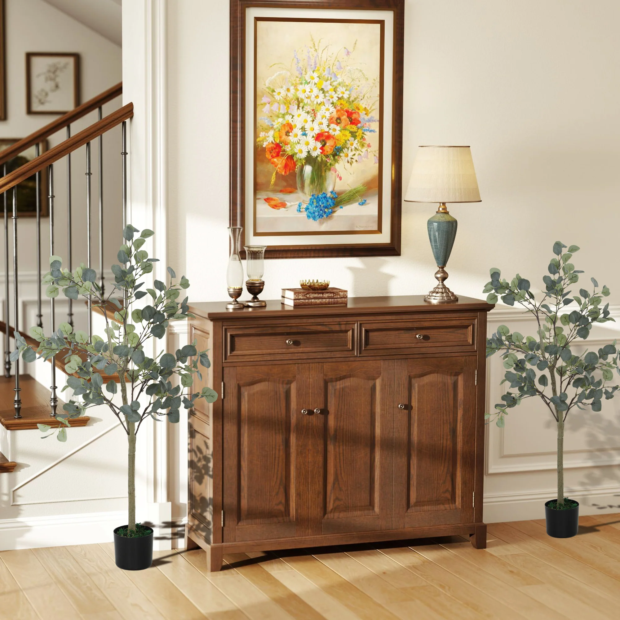HOMCOM 2 Pack Artificial Plants, Faux Silk Eucalyptus Trees, 120cm - Image 2