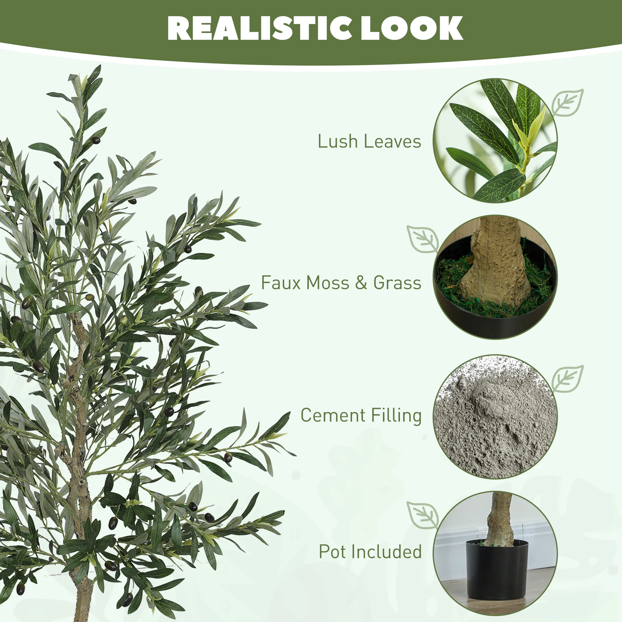 HOMCOM 2 Pack Indoor Artificial Plants, Faux Potted Silk Olive Trees, 180cm - Image 3