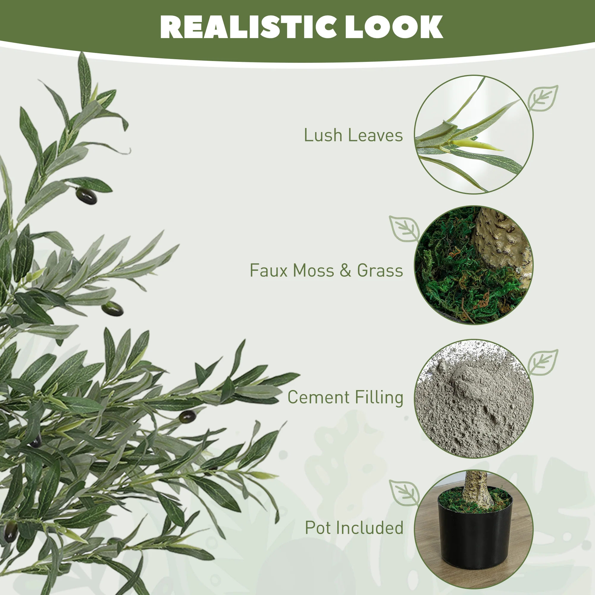 HOMCOM 2 Pack Indoor Artificial Plants, Faux Potted Silk Olive Trees - Image 3