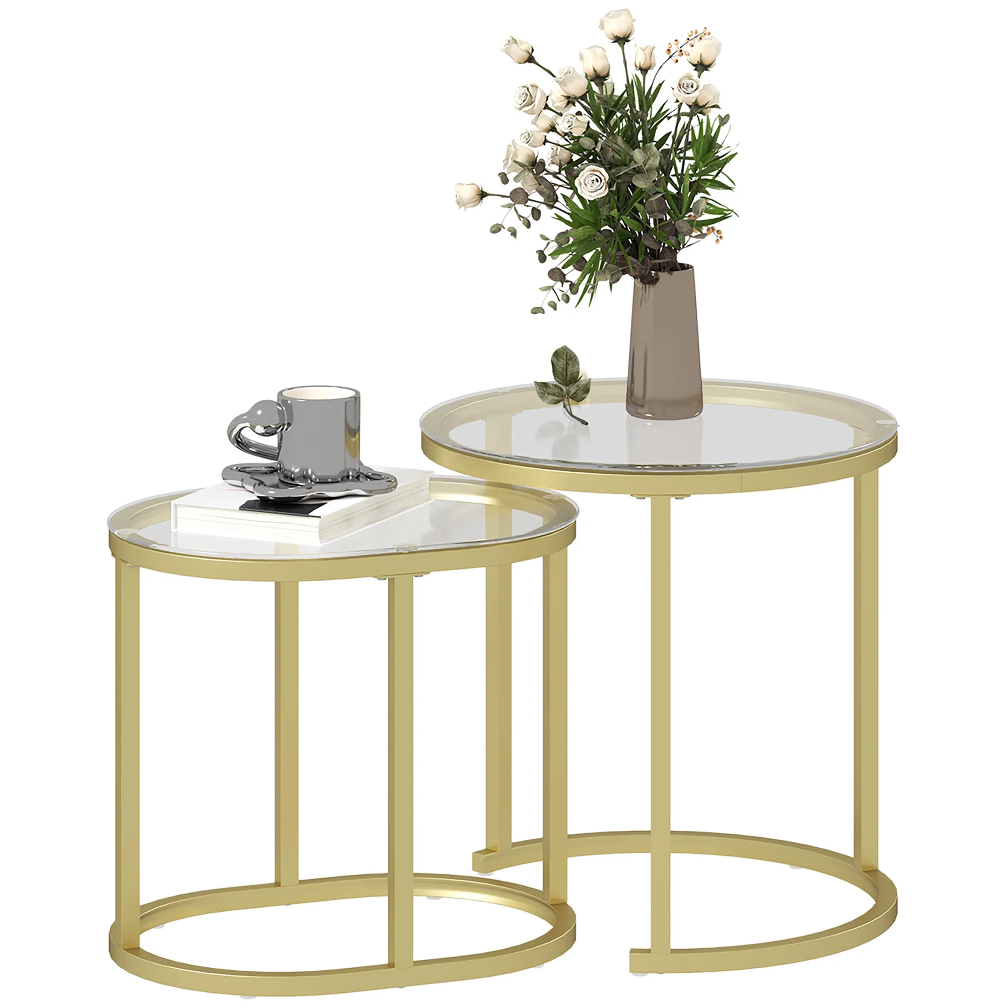 HOMCOM 2 Pcs Coffee Table with Faux Marble Side Accent Tables White