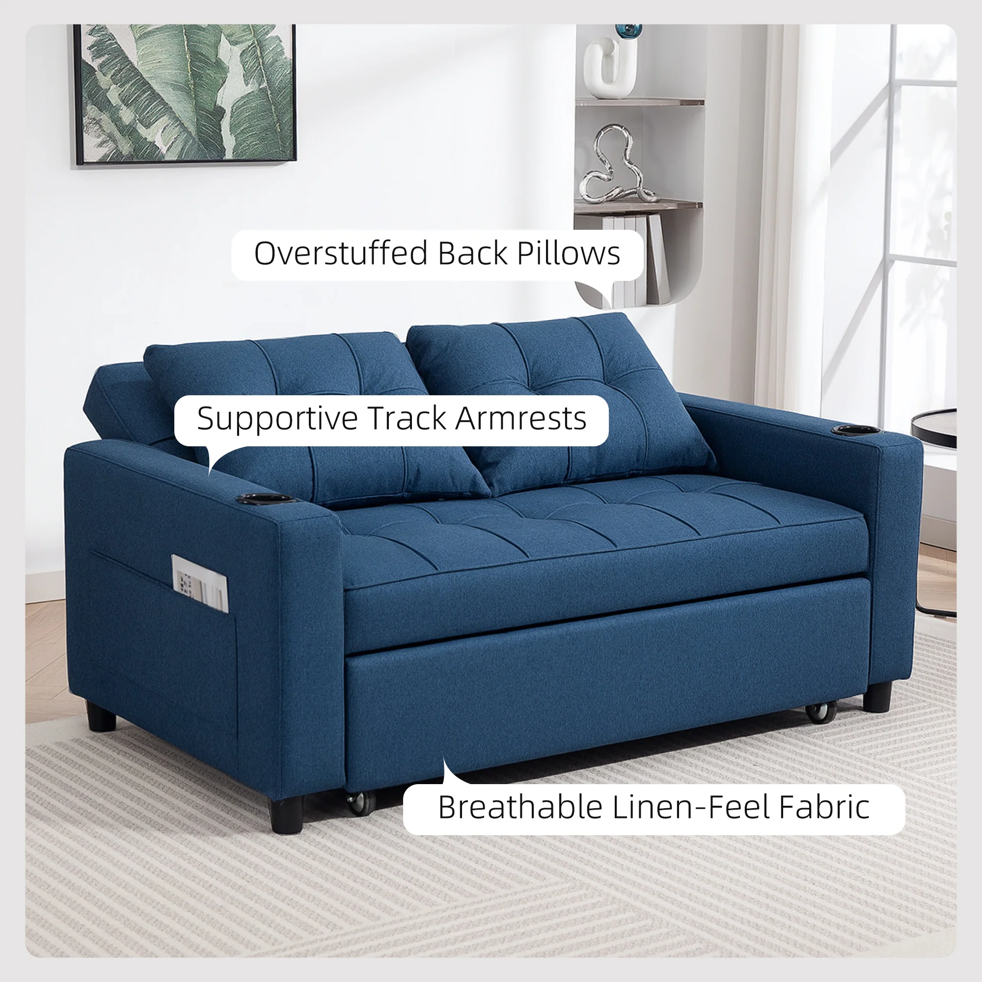 HOMCOM 2 Seater Pull Out Sofa Bed With Pockets For Living Room - Image 15