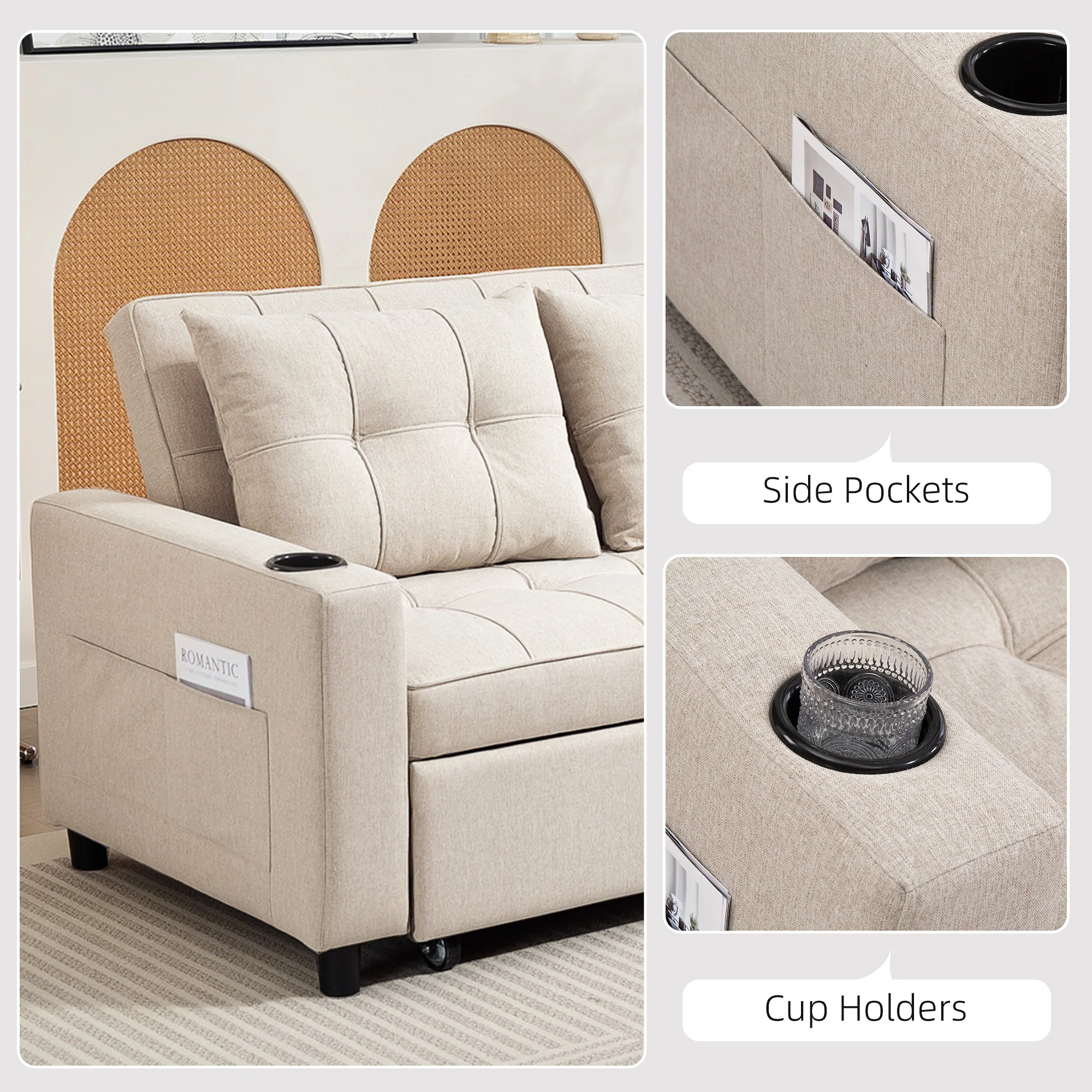 HOMCOM 2 Seater Pull Out Sofa Bed With Pockets For Living Room - Image 7