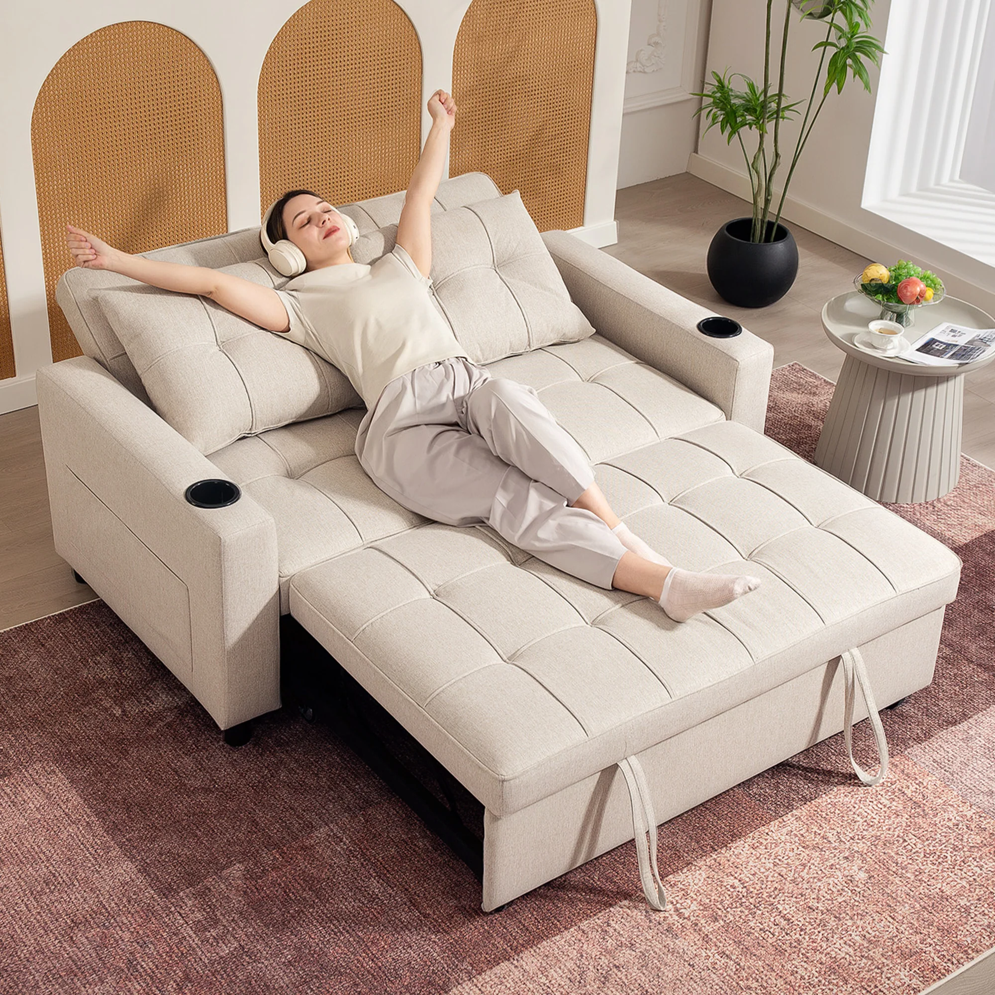 HOMCOM 2 Seater Pull Out Sofa Bed With Pockets For Living Room - Image 8